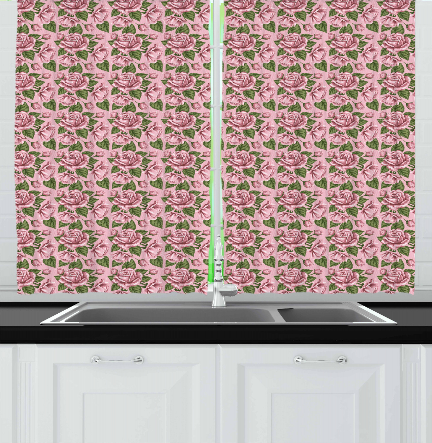 Rose Color Kitchen Curtains 2 Panel Set Window Drapes 55" X 39