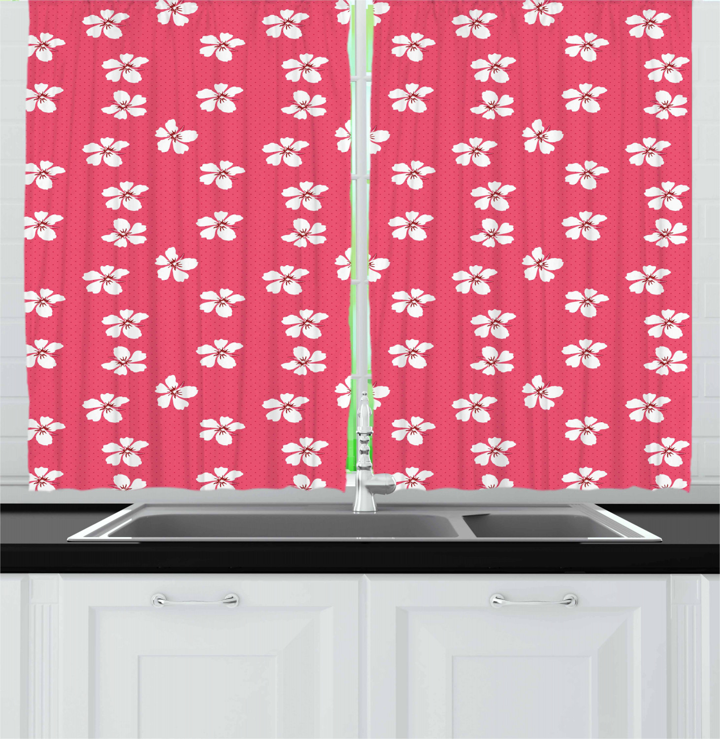 Feminine Pink Kitchen Curtains 2 Panel Set Window Drapes 55" X 39" by
