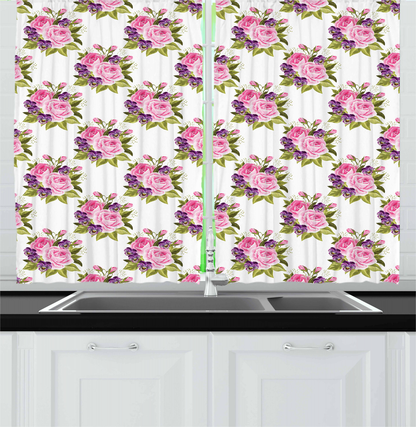 Feminine Pink Kitchen Curtains 2 Panel Set Window Drapes 55" X 39" by