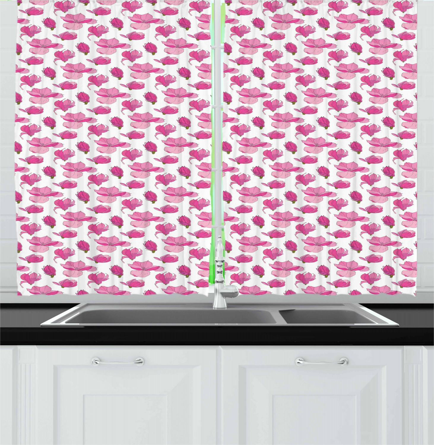 Feminine Pink Kitchen Curtains 2 Panel Set Window Drapes 55" X 39" by