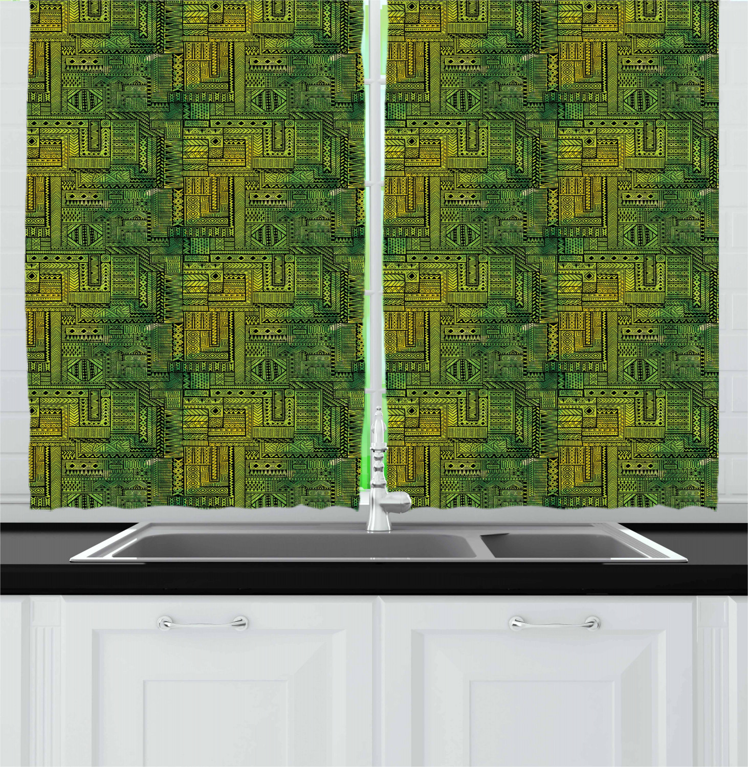 Watercolor Garden Kitchen Curtains 2 Panel Set Window Drapes 55" X 39" Ambesonne 