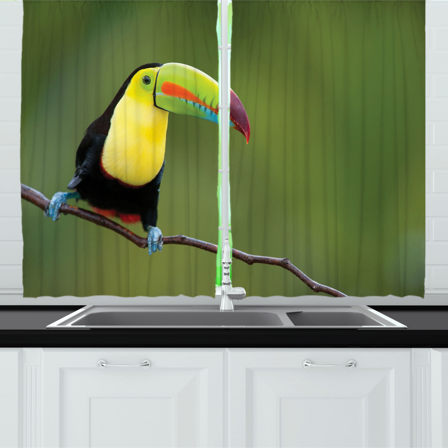 Wildlife Kitchen Curtains 2 Panel Set Window Drapes 55" X 39" Ambesonne - Picture 18 of 18
