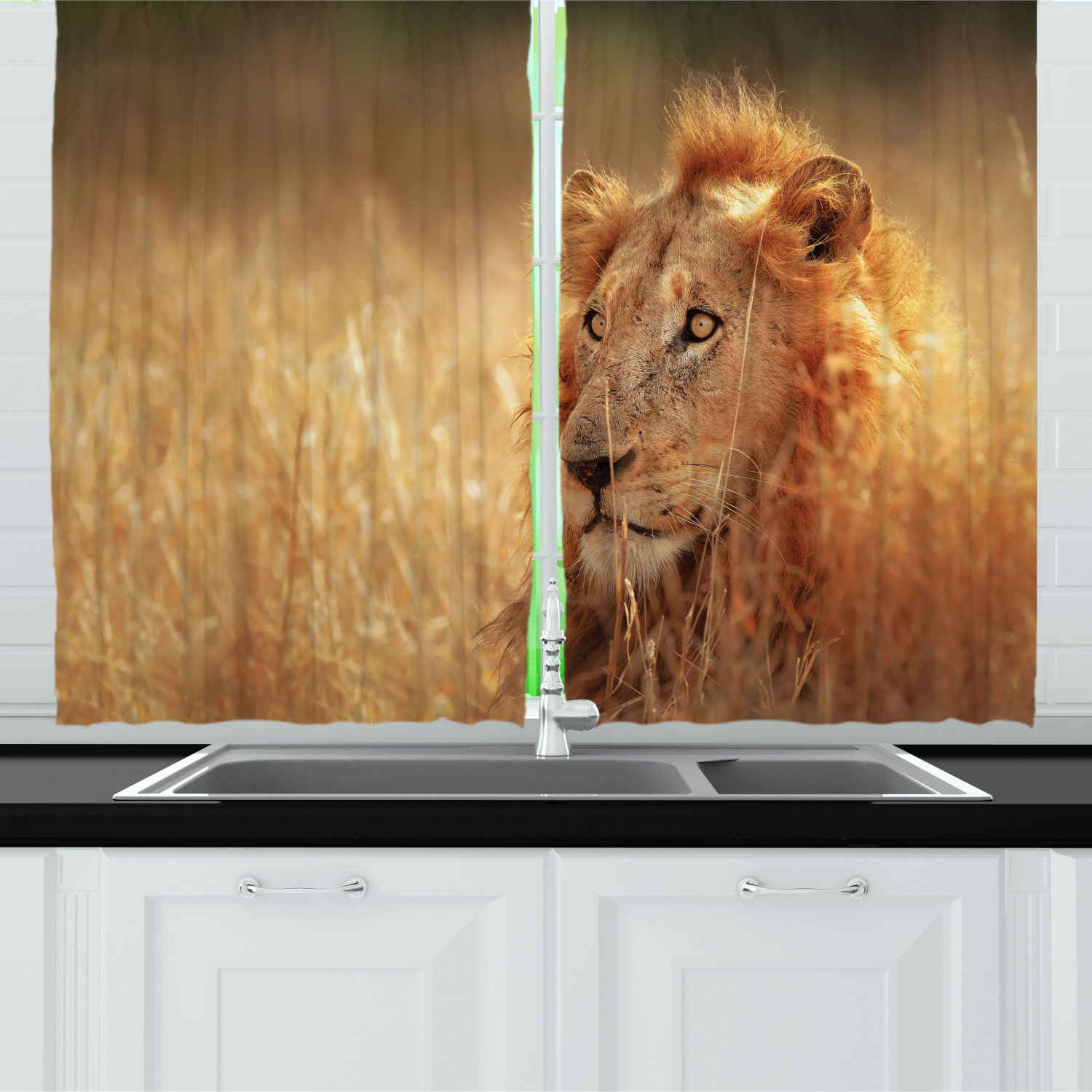 Wildlife Kitchen Curtains 2 Panel Set Window Drapes 55" X 39" Ambesonne - Picture 11 of 18