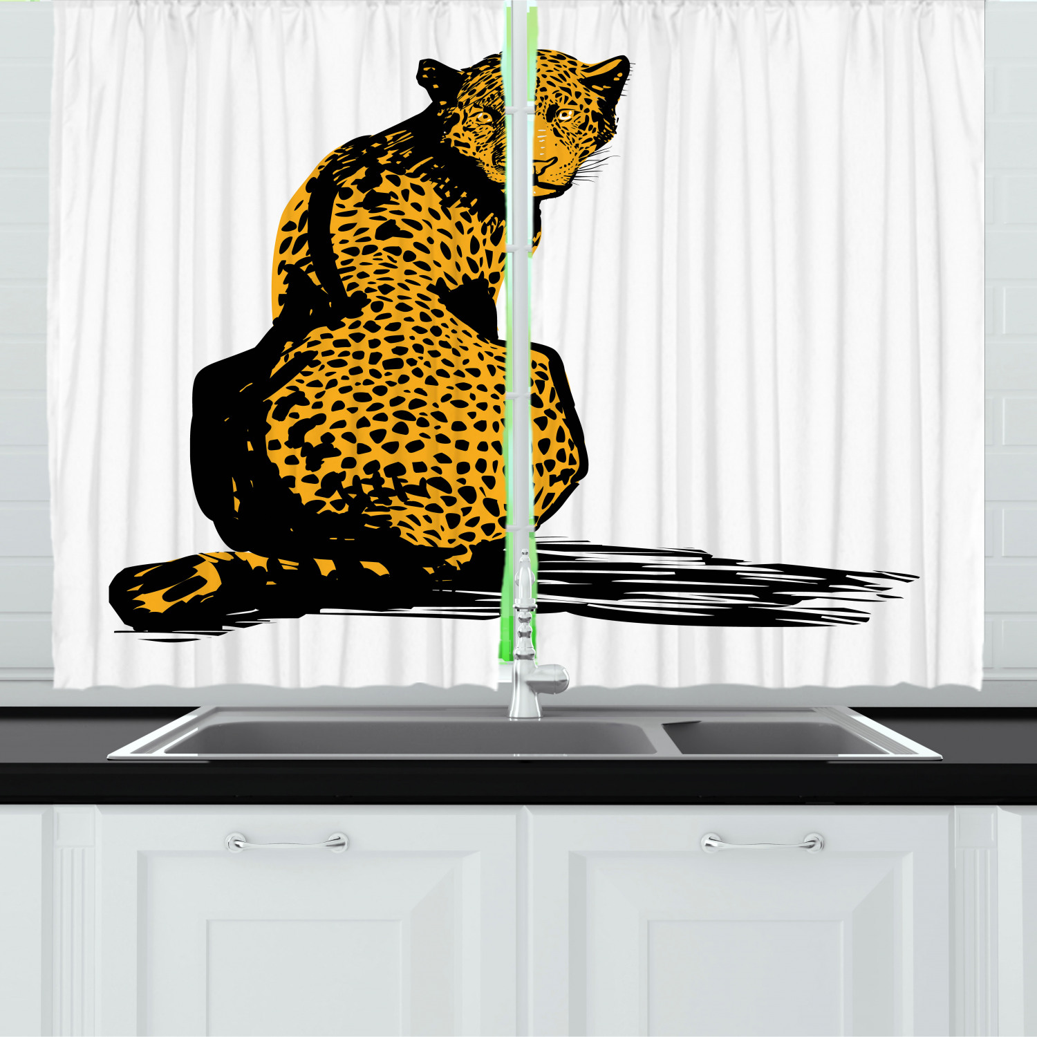 Wildlife Kitchen Curtains 2 Panel Set Window Drapes 55" X 39" Ambesonne - Picture 10 of 18