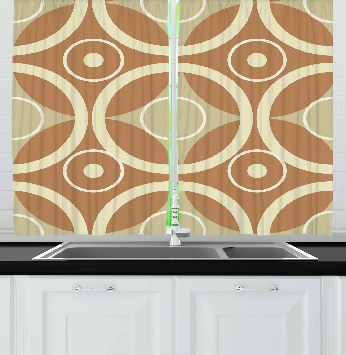 Geometric Pattern Kitchen Curtains 2 Panel Set Window Drapes 55" X 39