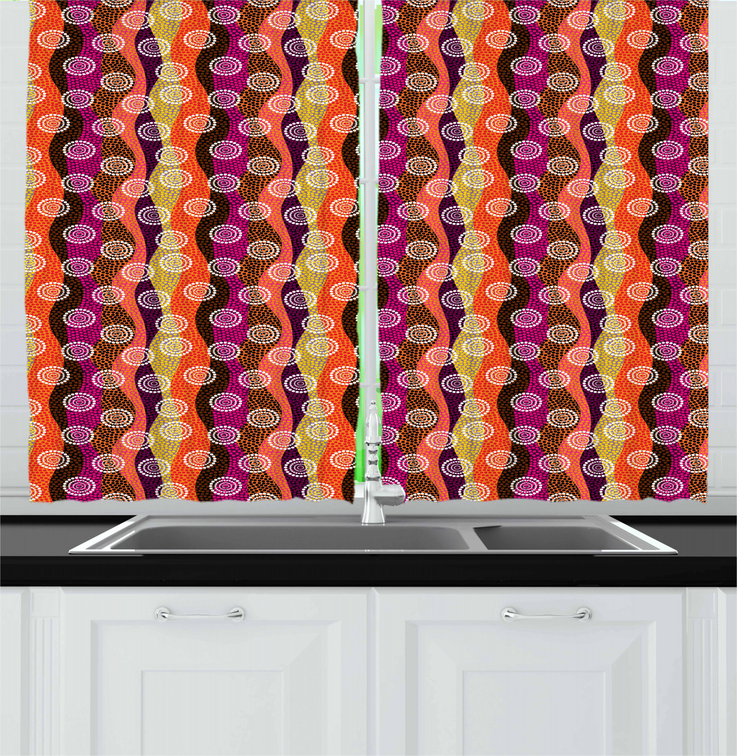 Geometric Pattern Kitchen Curtains 2 Panel Set Window Drapes 55" X 39