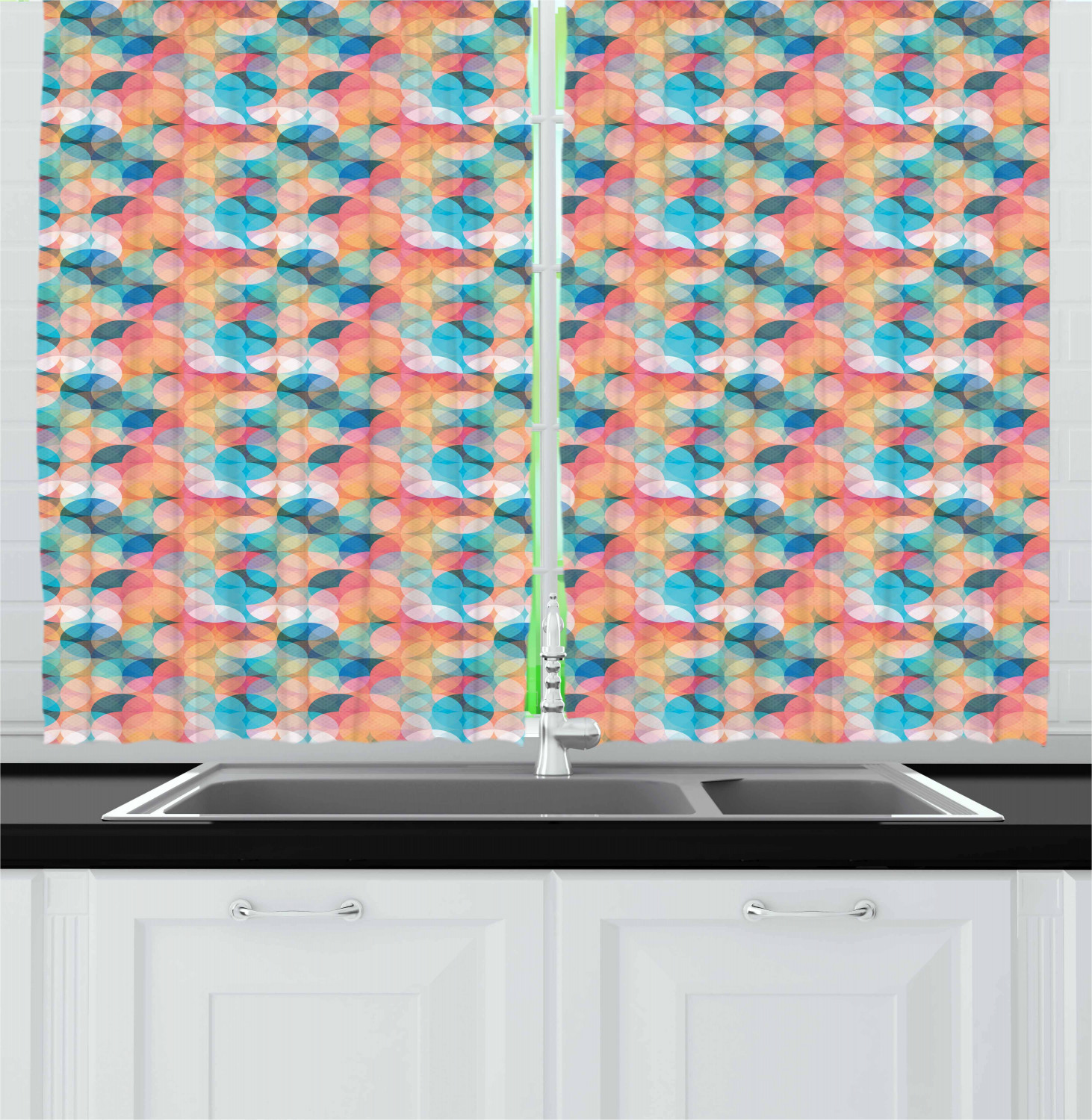 Geometric Pattern Kitchen Curtains 2 Panel Set Window Drapes 55" X 39