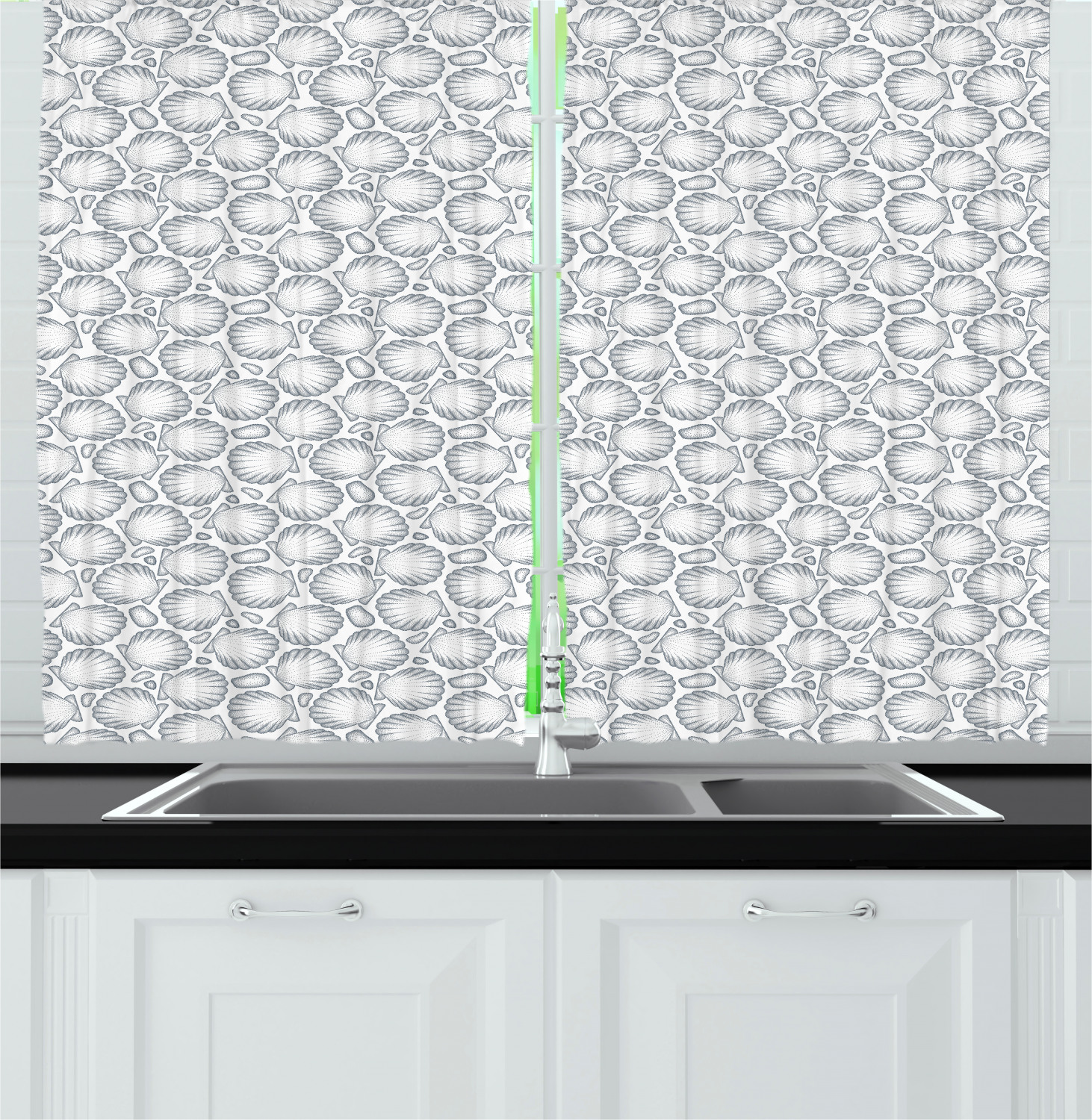 Shells Kitchen Curtains 2 Panel Set Window Drapes 55 X 39