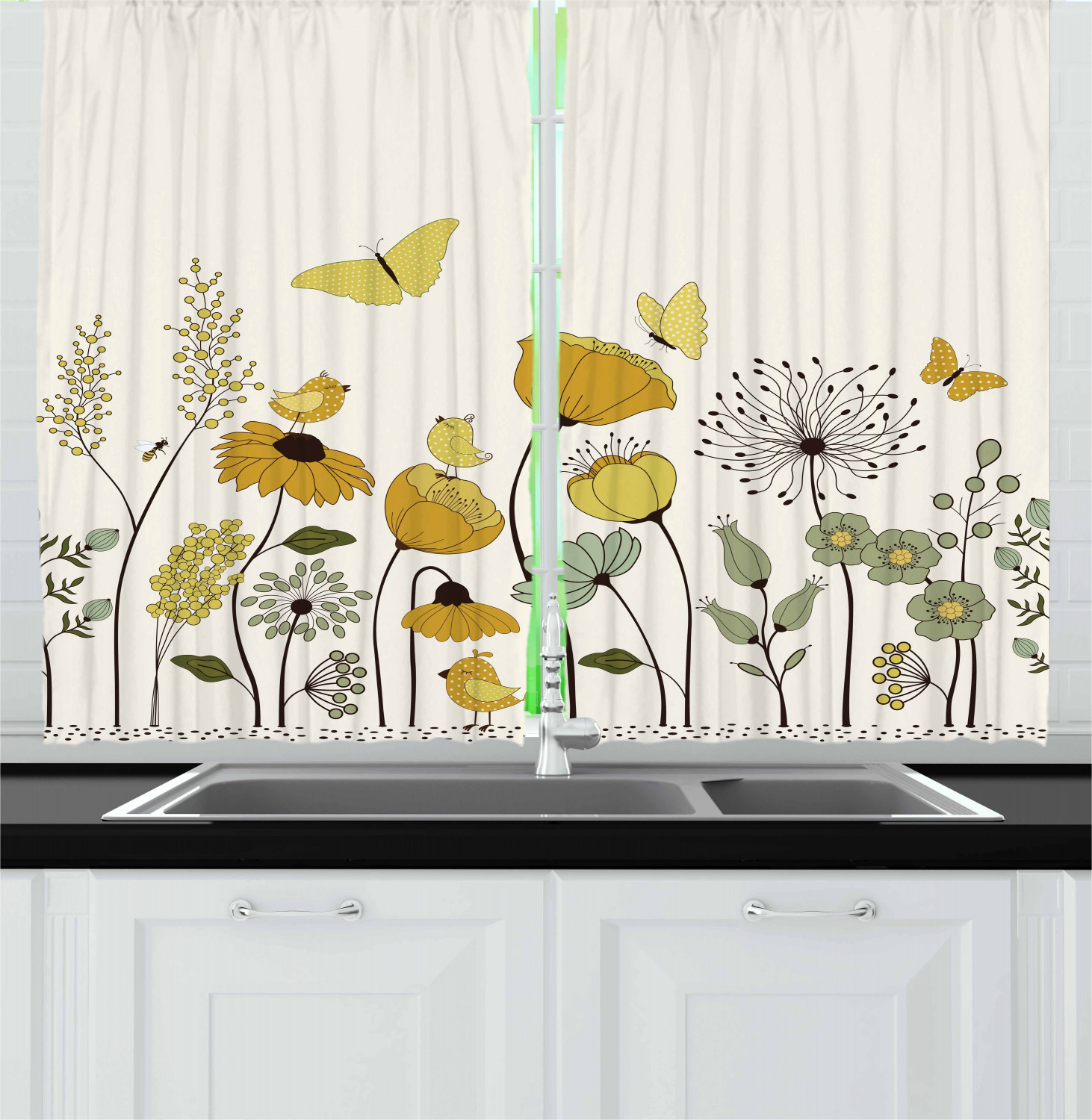 Birds Colorful Parrot Window Treatments for Kitchen Curtains 2 Panels,55X39inch 