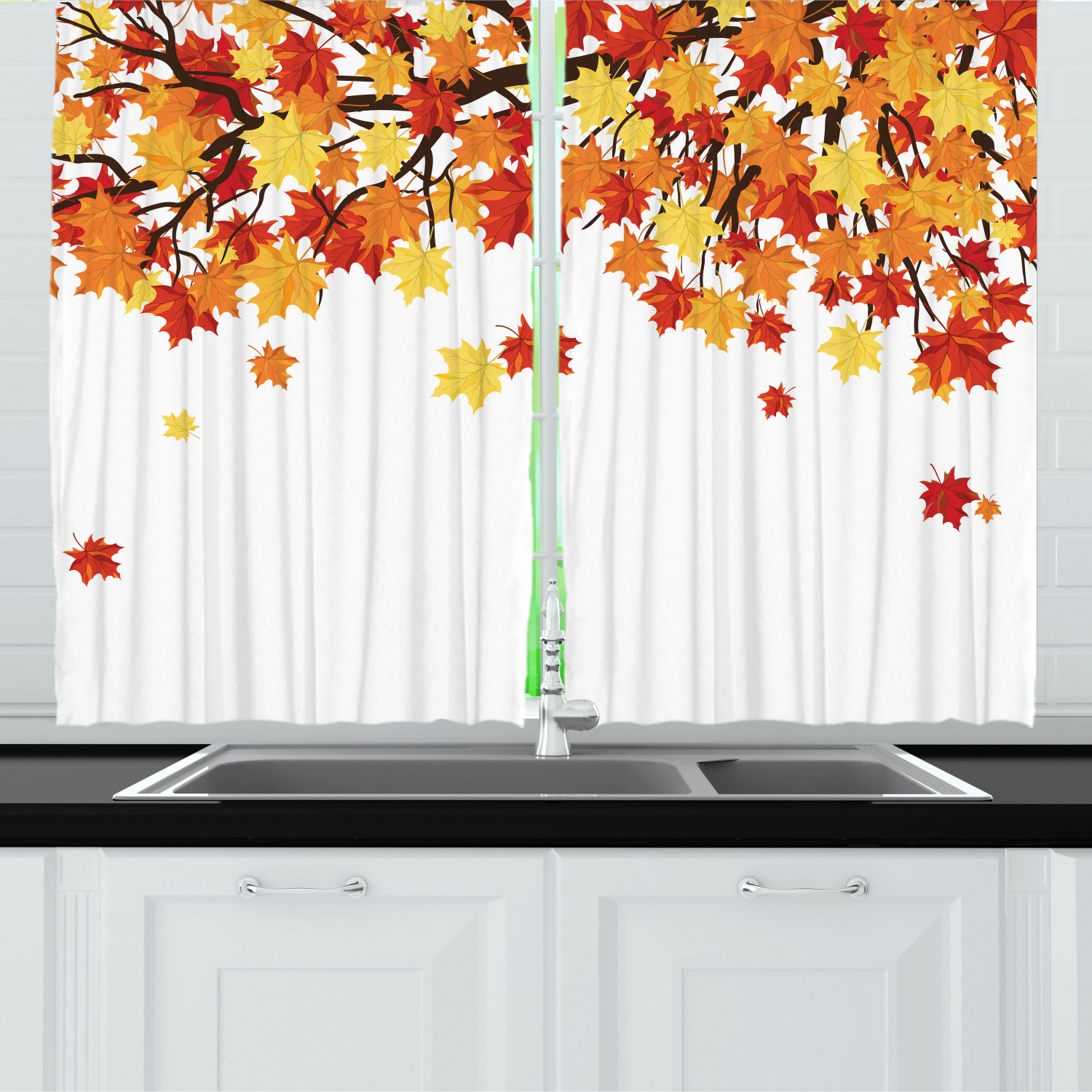 Tree Oaks Tunnel Kitchen Curtains 2 Panel Set Decor Window Drapes 55 X 39" 