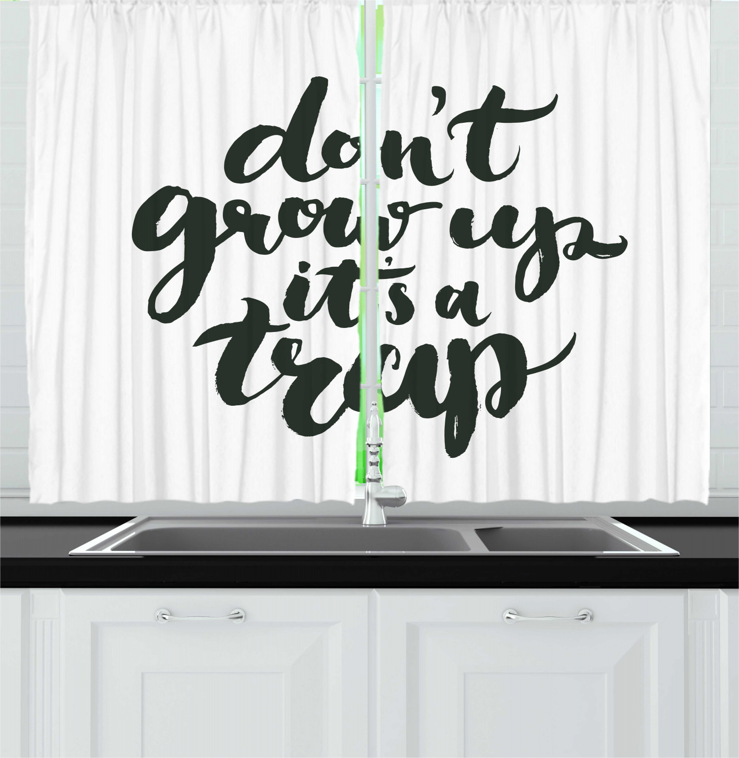 Motivational Kitchen Curtains 2 Panel Set Window Drapes 55" X 39" Ambesonne - Picture 6 of 29