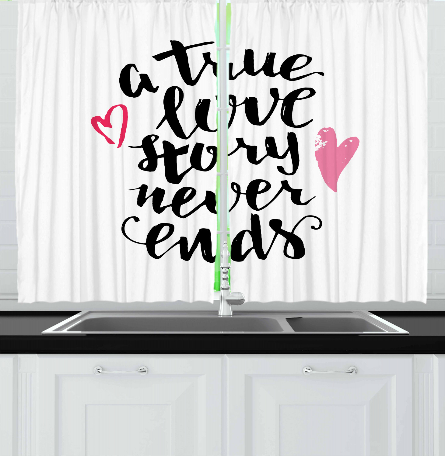 Motivational Kitchen Curtains 2 Panel Set Window Drapes 55" X 39" Ambesonne - Picture 19 of 29