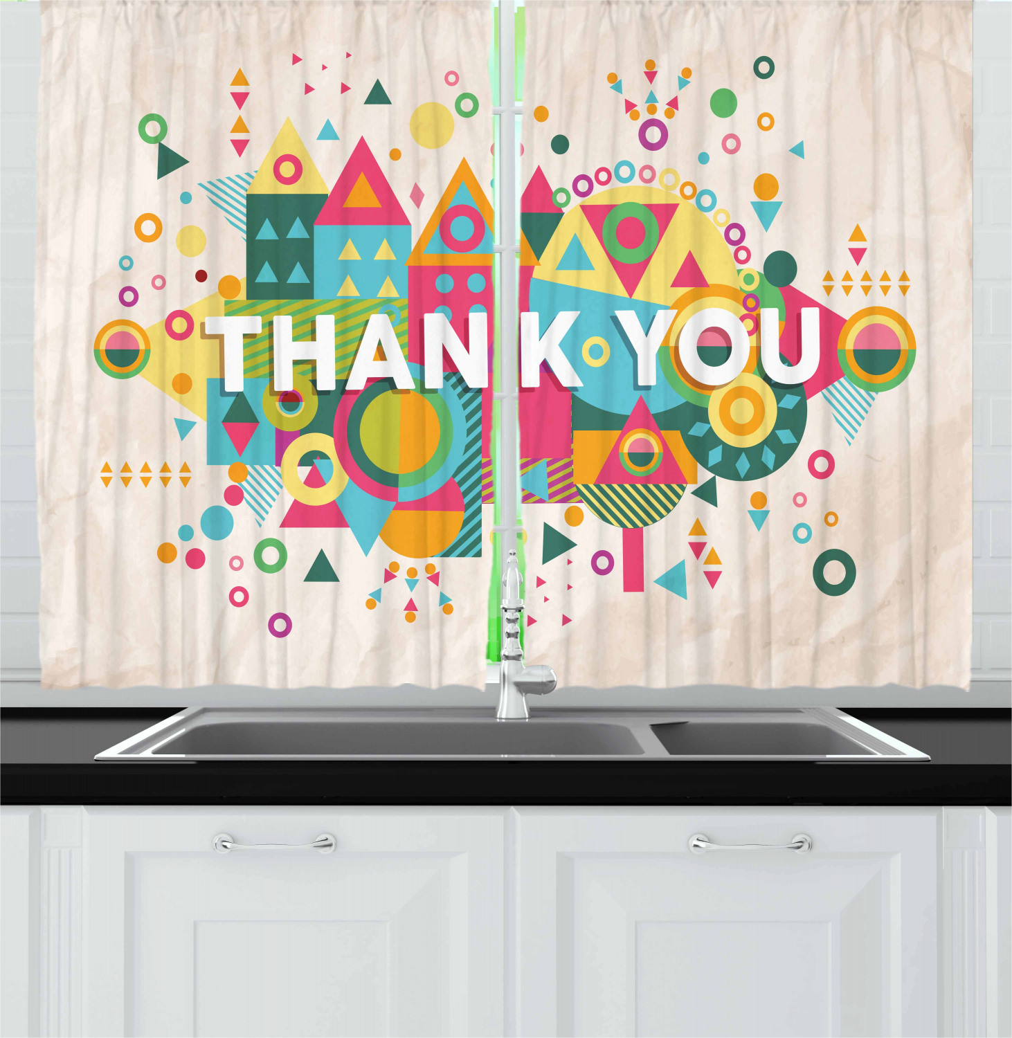 Motivational Kitchen Curtains 2 Panel Set Window Drapes 55" X 39" Ambesonne - Picture 26 of 29