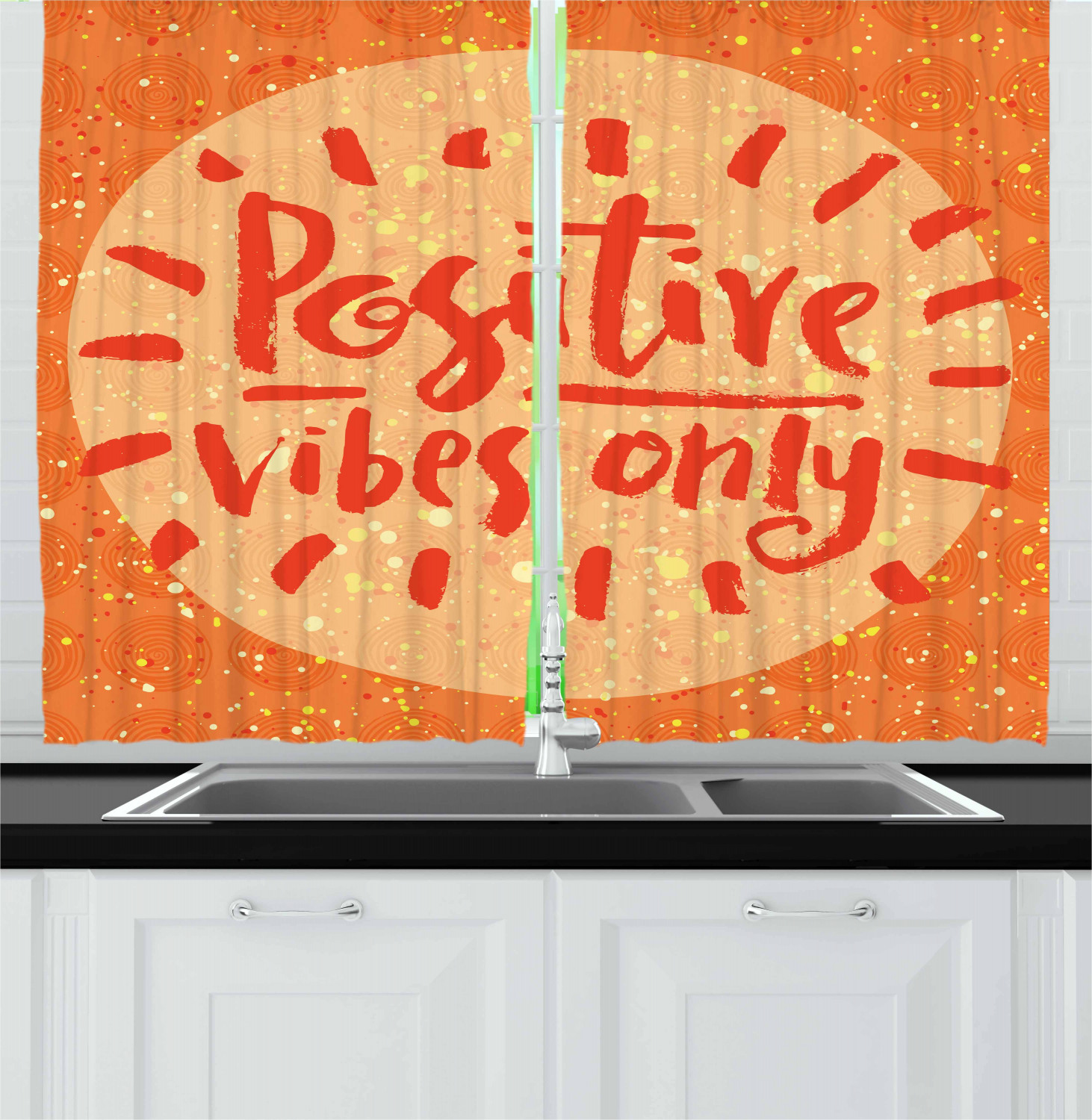 Motivational Kitchen Curtains 2 Panel Set Window Drapes 55" X 39" Ambesonne - Picture 23 of 29