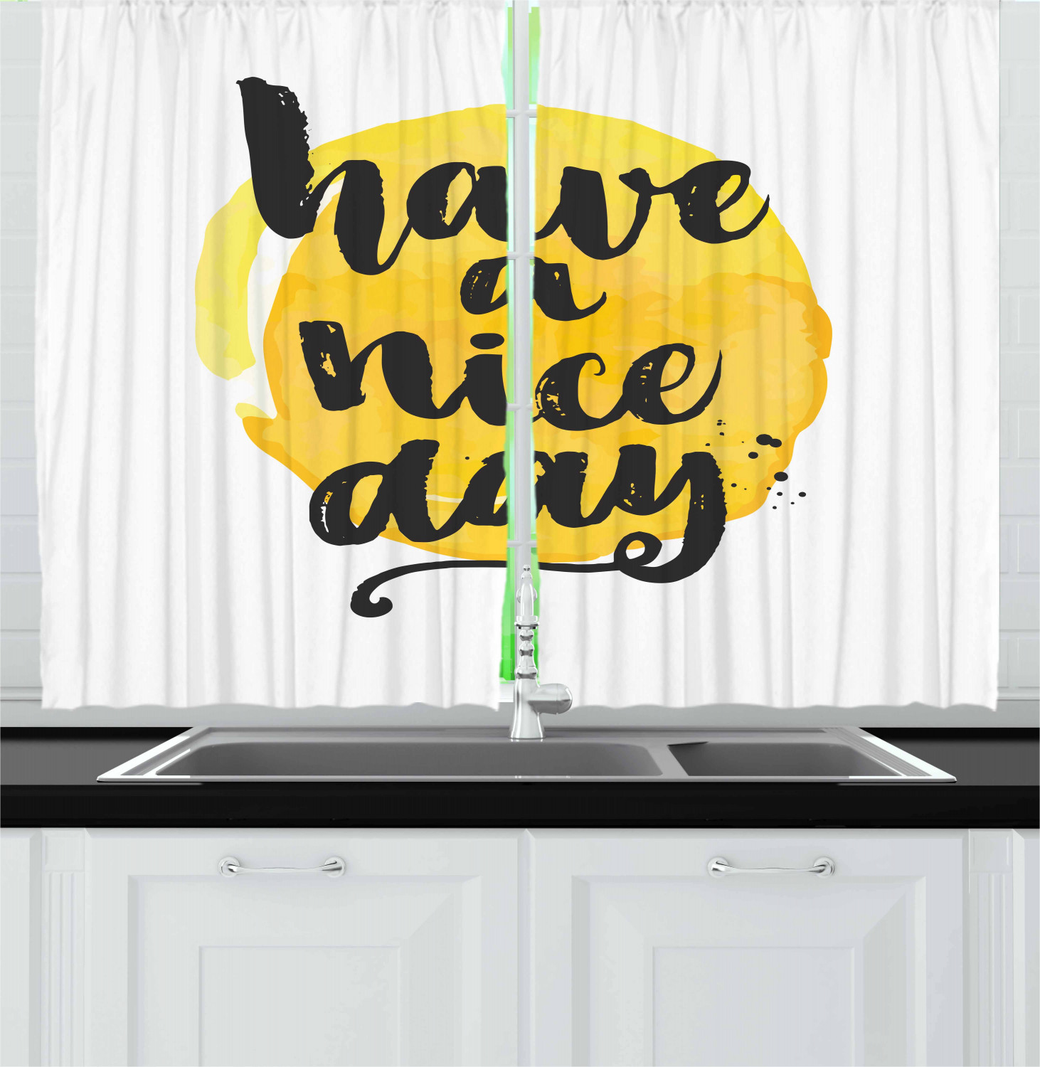 Motivational Kitchen Curtains 2 Panel Set Window Drapes 55" X 39" Ambesonne - Picture 13 of 29