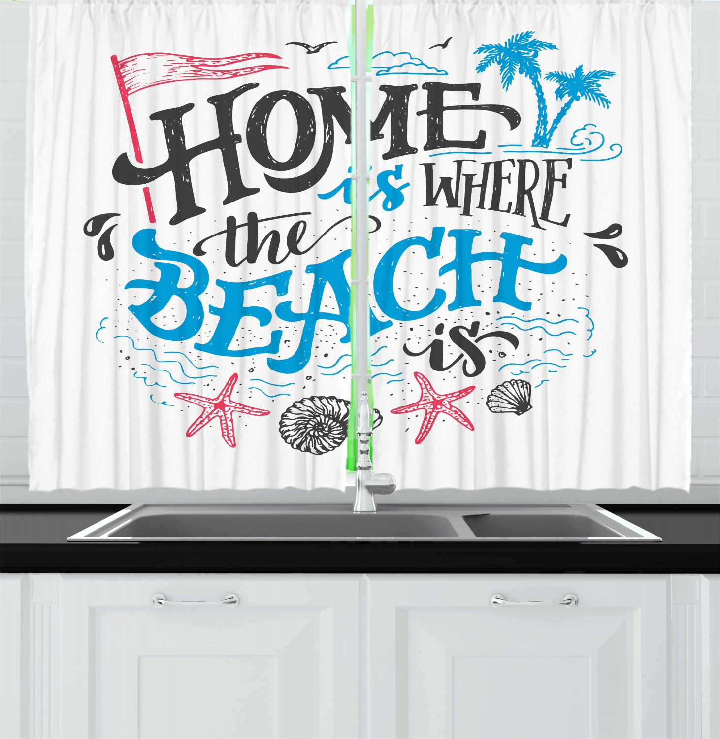Motivational Kitchen Curtains 2 Panel Set Window Drapes 55" X 39" Ambesonne - Picture 15 of 29