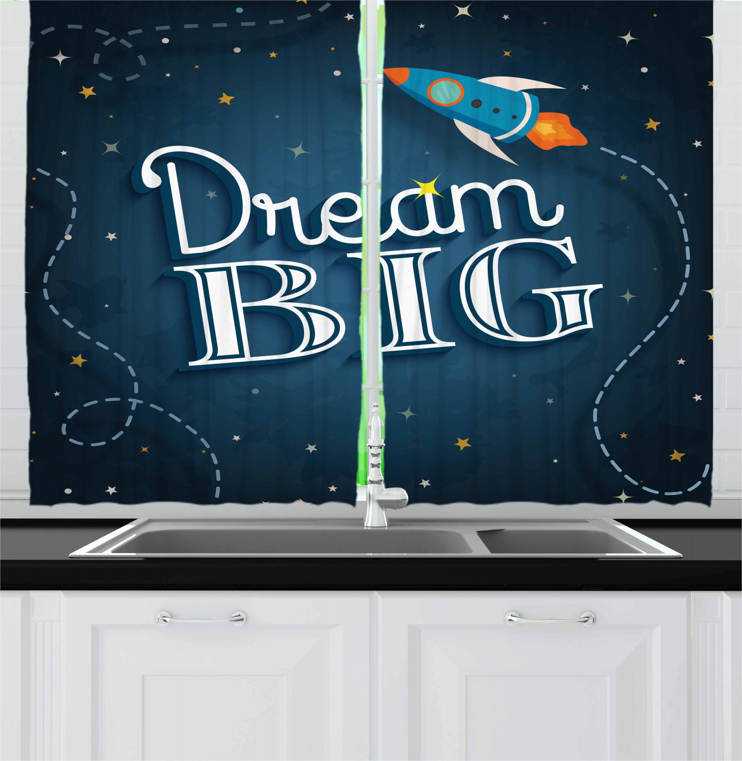 Motivational Kitchen Curtains 2 Panel Set Window Drapes 55" X 39" Ambesonne - Picture 7 of 29