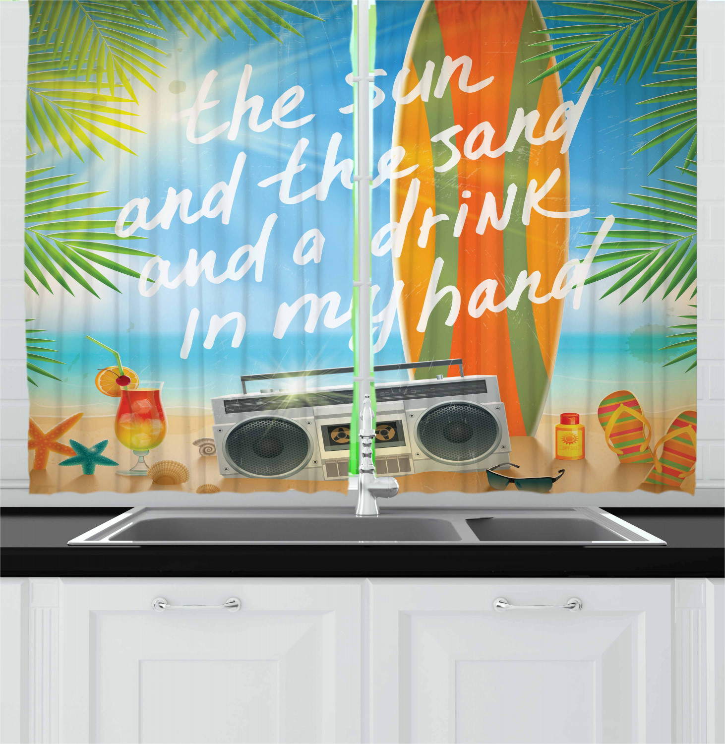 Motivational Kitchen Curtains 2 Panel Set Window Drapes 55" X 39" Ambesonne - Picture 25 of 29