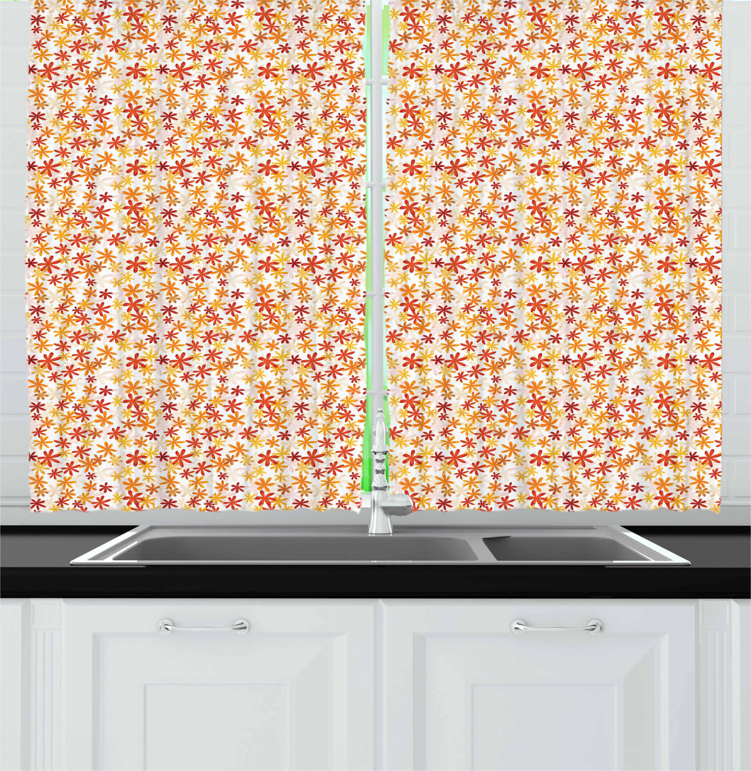 Orange Kitchen Curtains 2 Panel Set Window Drapes 55 X 39 Ambesonne Ebay