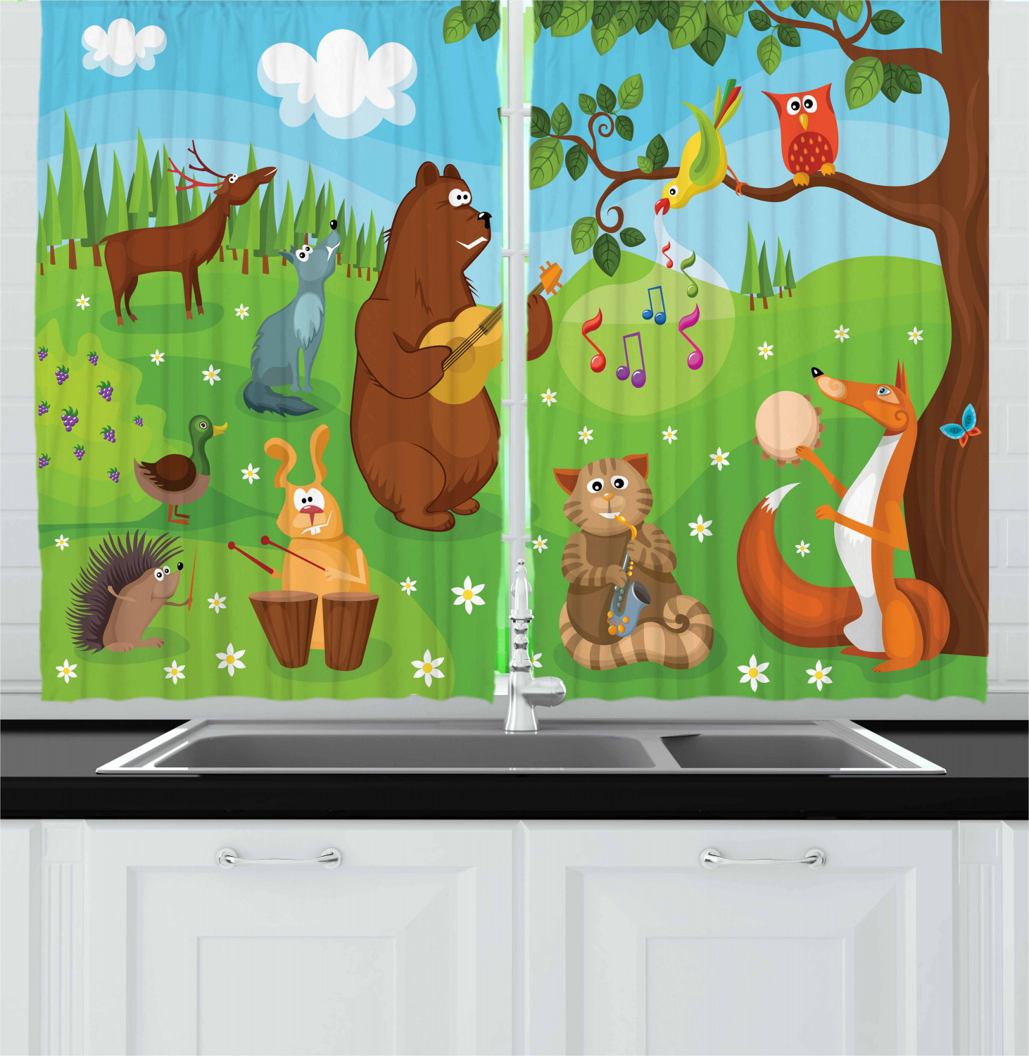 View Detail Cartoon Woodland Kitchen Curtains 2 Panel Set Window ... Daryl Interior