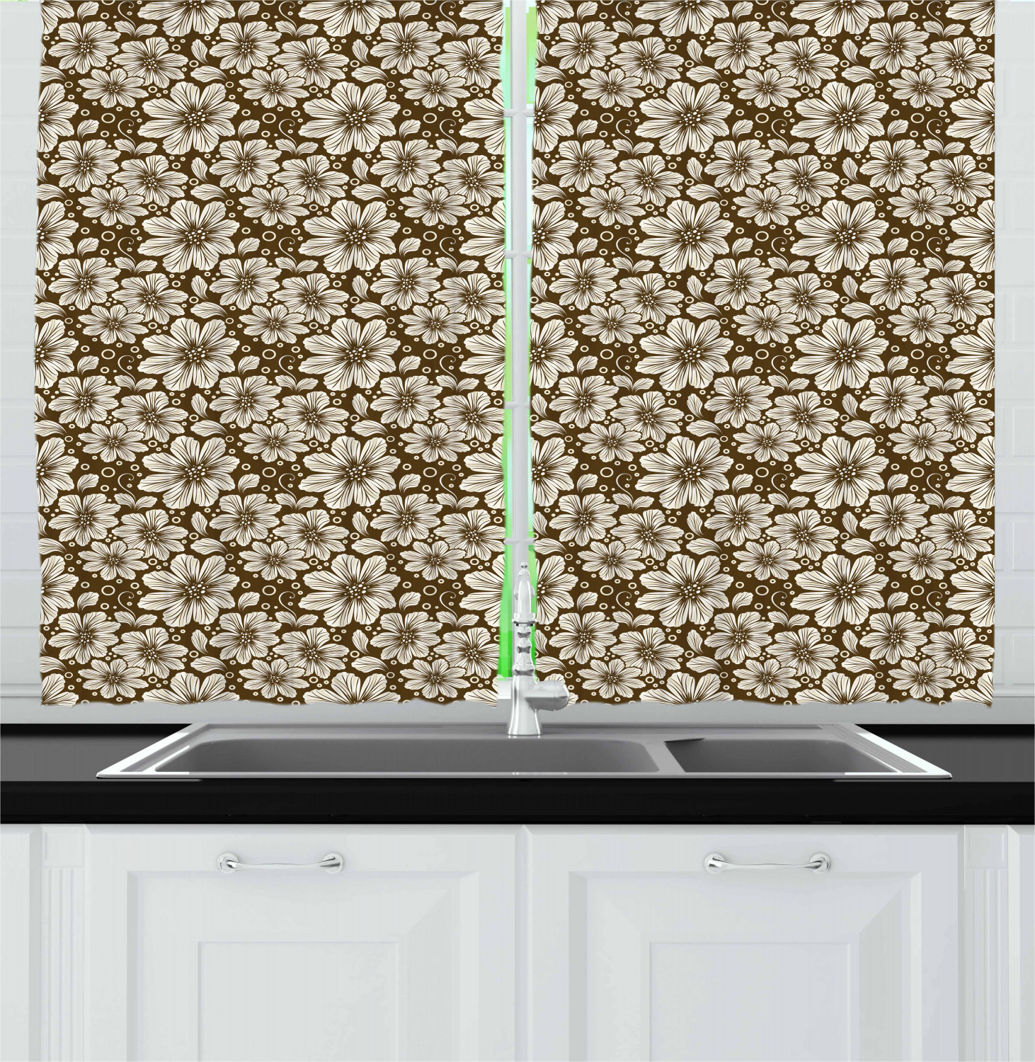Brown Tones Kitchen Curtains 2 Panel Set Window Drapes 55" X 39" by