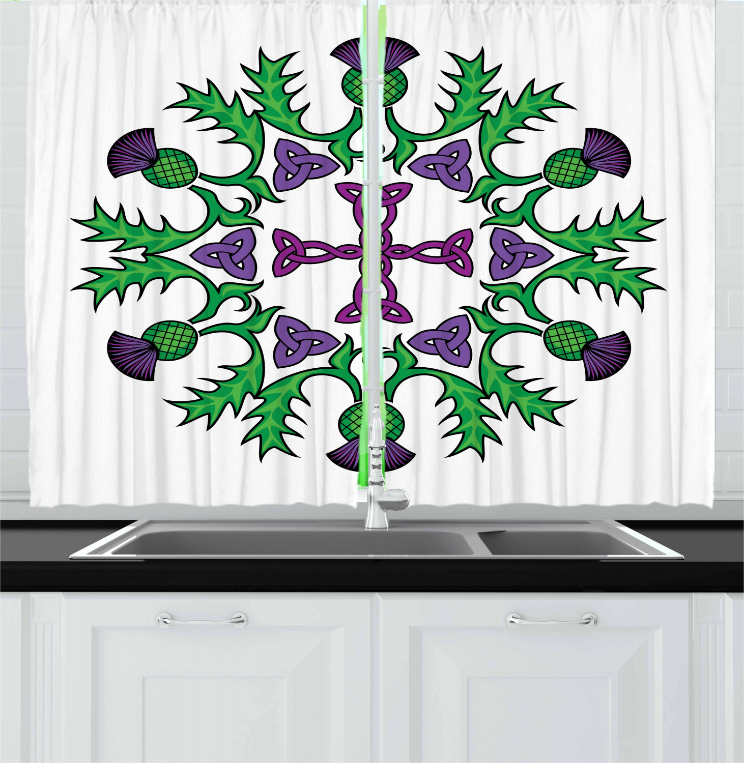 Thistle Kitchen Curtains 2 Panel Set Window Drapes 55" X 39" Ambesonne 