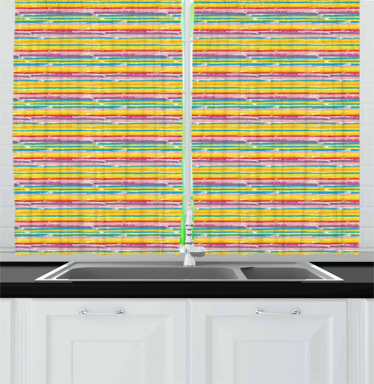 Simple Pattern Kitchen Curtains 2 Panel Set Window Drapes ...