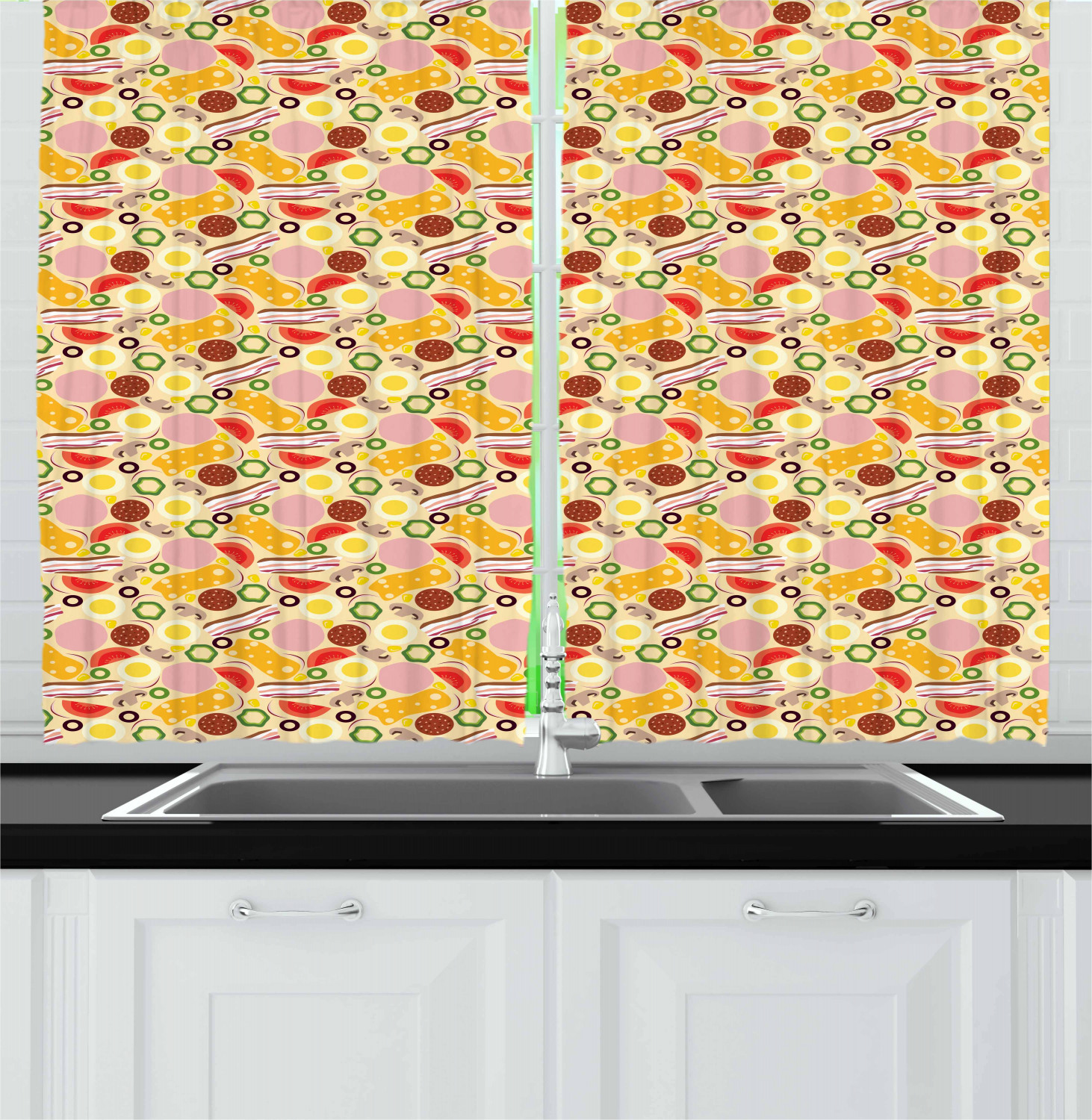Bacon Kitchen Curtains 2 Panel Set Window Drapes 55" X 39" Ambesonne - Picture 12 of 17