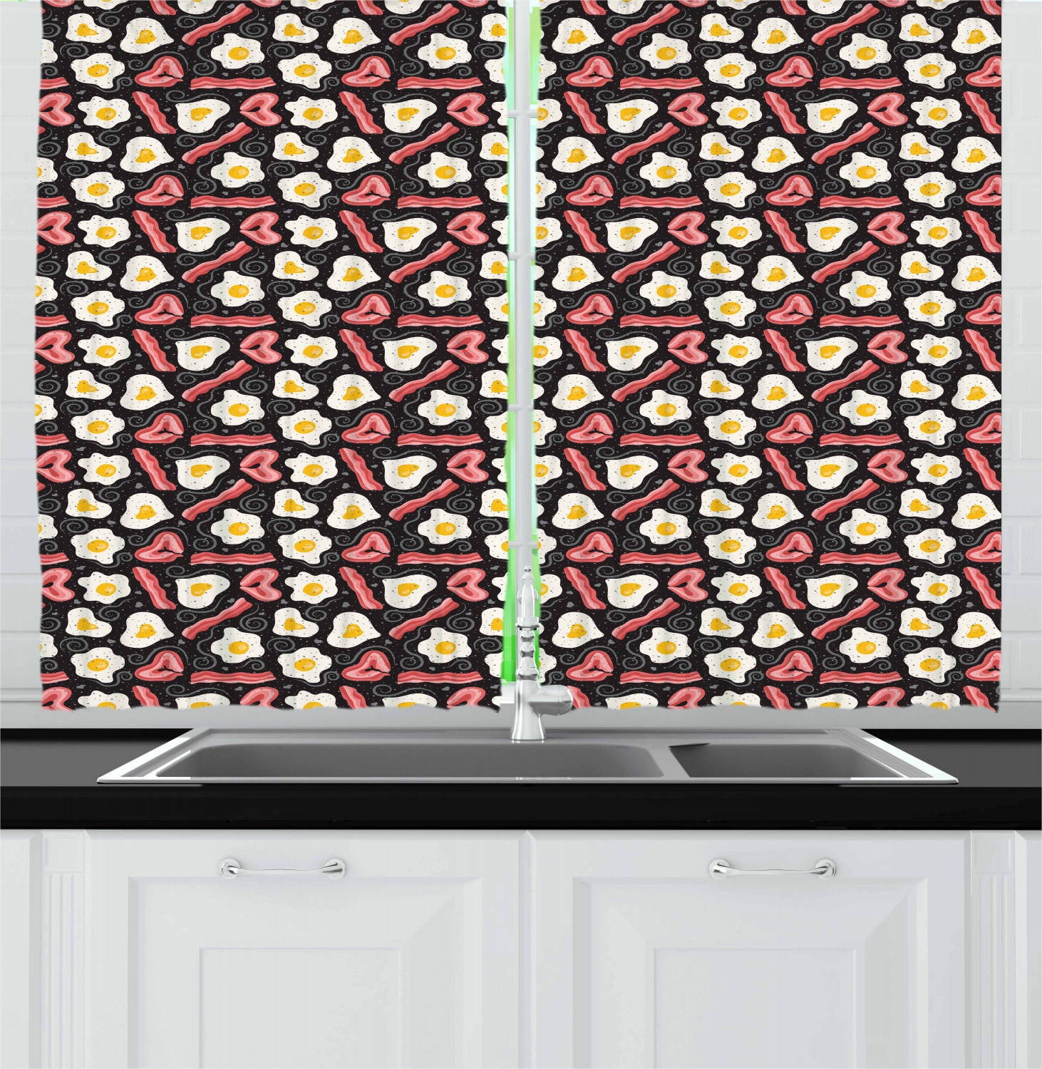 Bacon Kitchen Curtains 2 Panel Set Window Drapes 55" X 39" Ambesonne - Picture 17 of 17