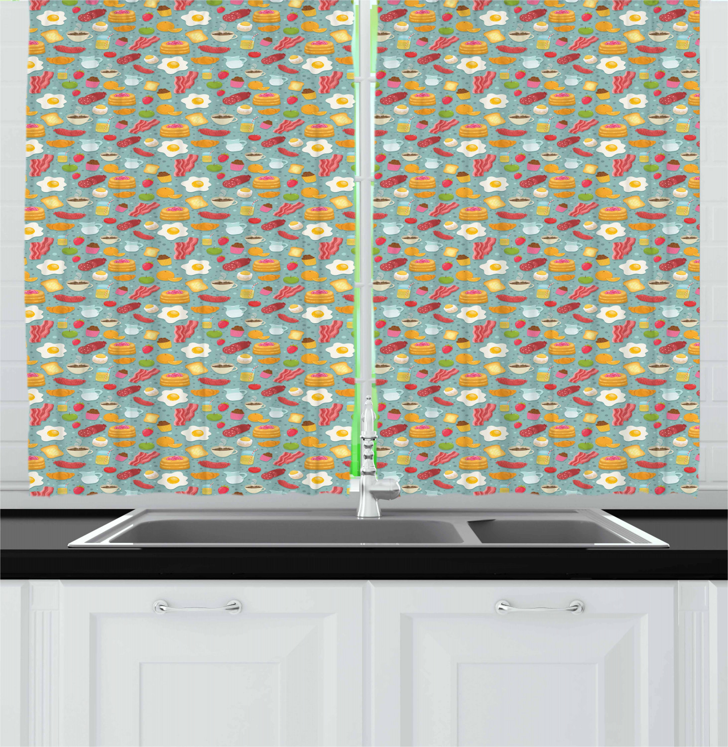 Bacon Kitchen Curtains 2 Panel Set Window Drapes 55" X 39" Ambesonne - Picture 8 of 17
