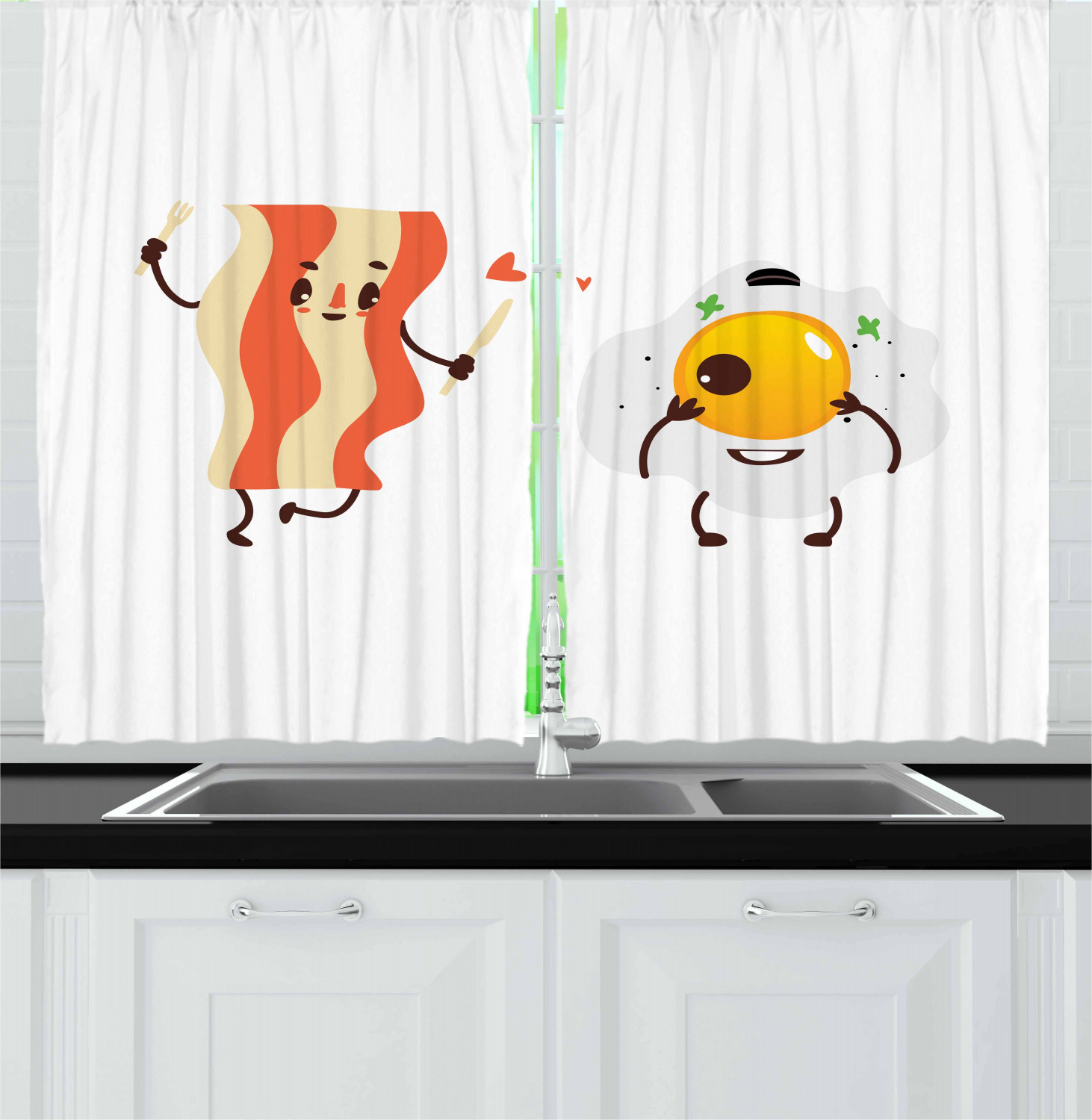 Bacon Kitchen Curtains 2 Panel Set Window Drapes 55" X 39" Ambesonne - Picture 11 of 17