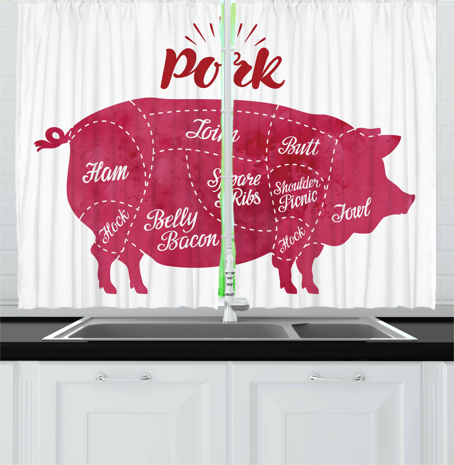 Bacon Kitchen Curtains 2 Panel Set Window Drapes 55" X 39" Ambesonne - Picture 7 of 17