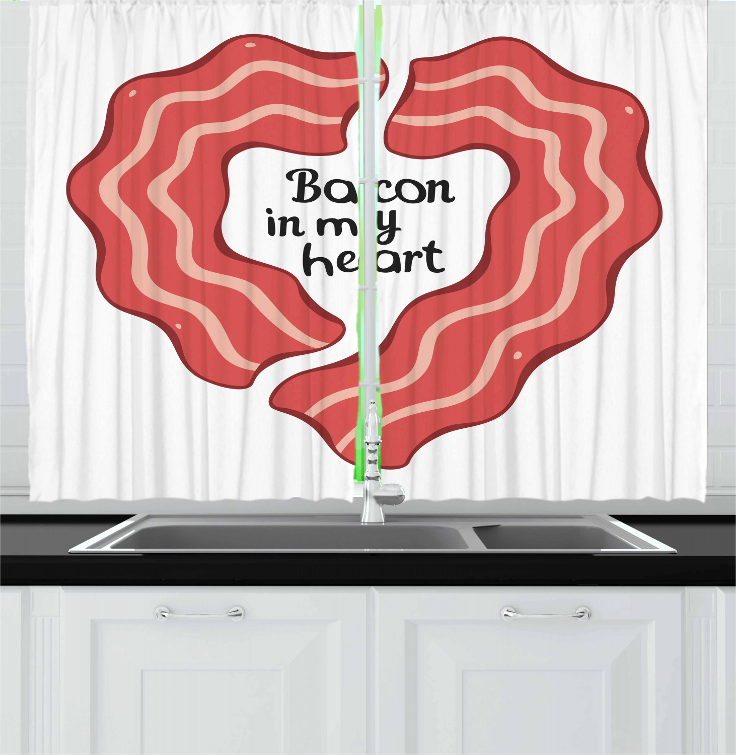 Bacon Kitchen Curtains 2 Panel Set Window Drapes 55" X 39" Ambesonne - Picture 16 of 17