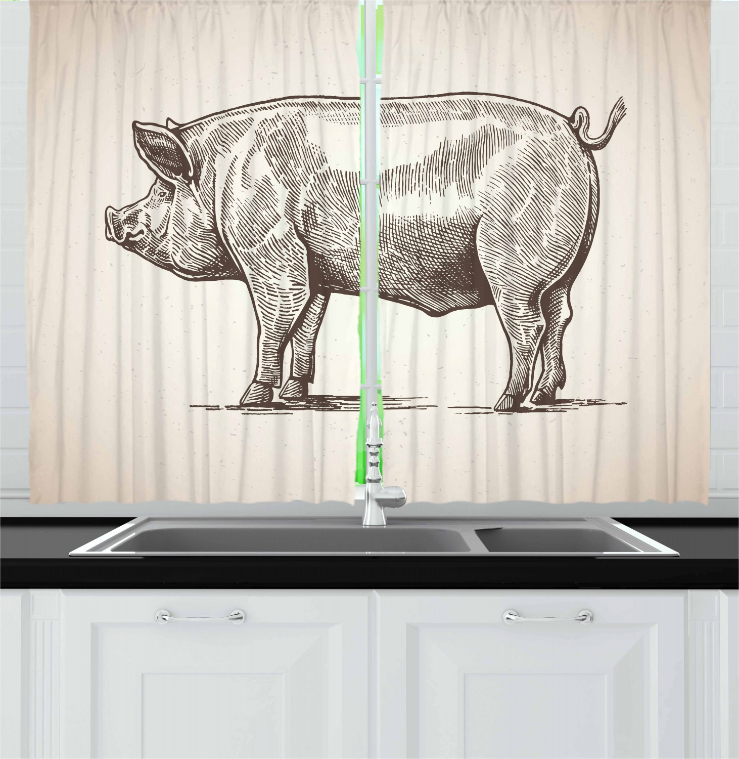 Bacon Kitchen Curtains 2 Panel Set Window Drapes 55" X 39" Ambesonne - Picture 15 of 17