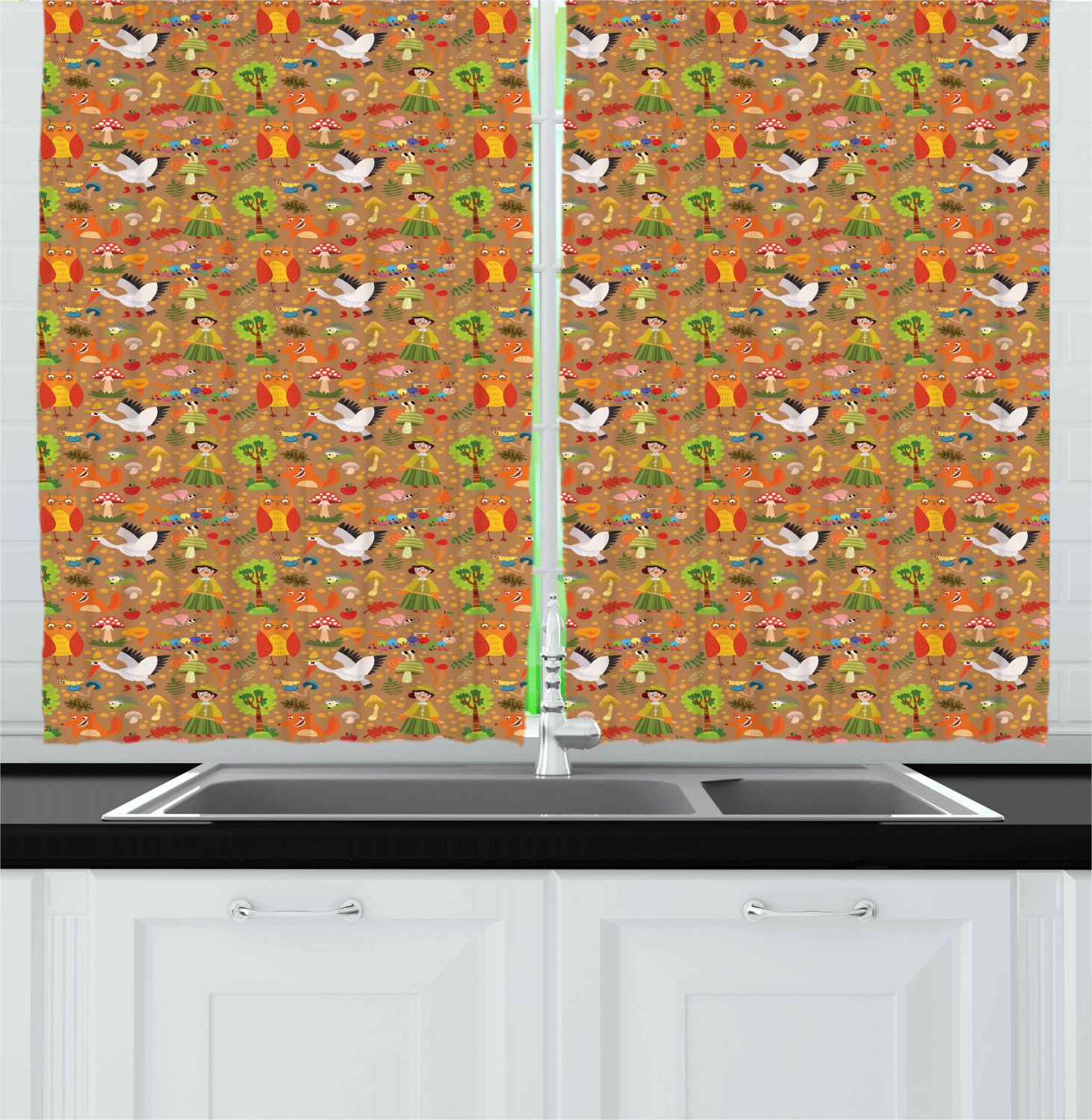 Caterpillar Kitchen Curtains 2 Panel Set Window Drapes 55" X 39" Ambesonne 