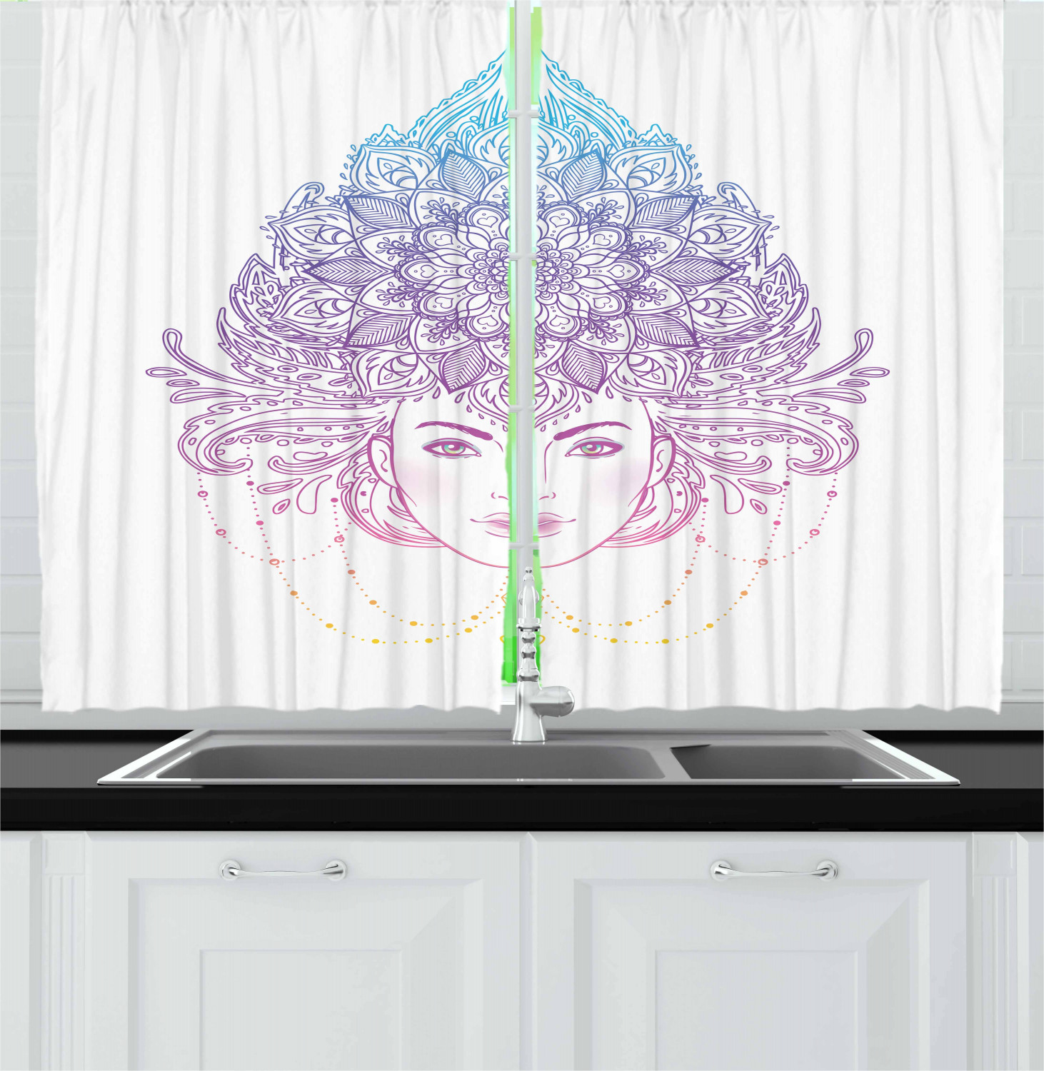Diva Kitchen Curtains 2 Panel Set Window Drapes 55" X 39" Ambesonne - Picture 19 of 19