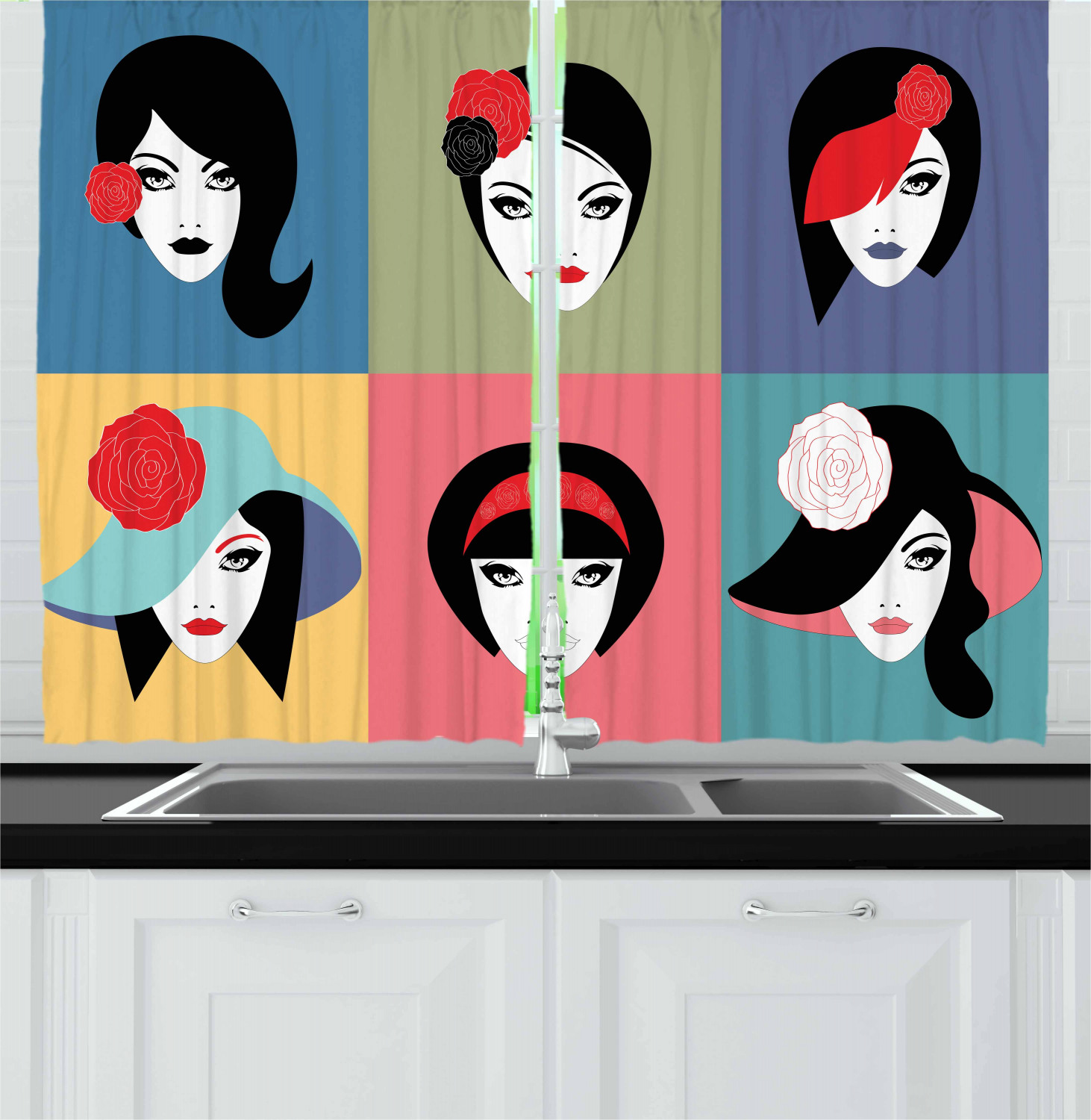 Diva Kitchen Curtains 2 Panel Set Window Drapes 55" X 39" Ambesonne - Picture 14 of 19