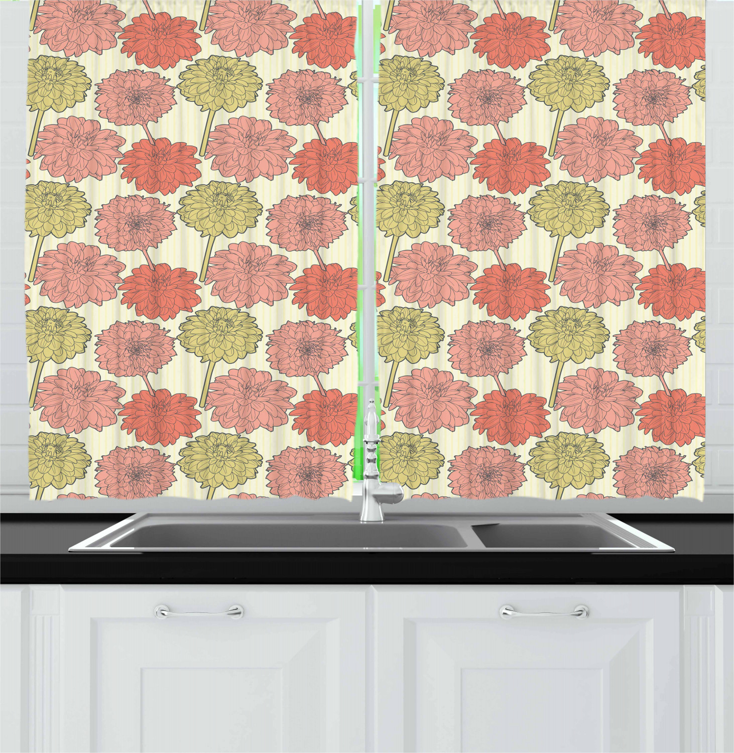 Aster Flower Kitchen Curtains 2 Panel Set Window Drapes 55" X 39" Ambesonne