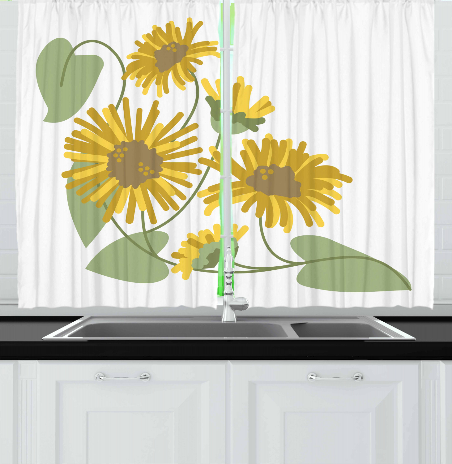 Aster Flower Kitchen Curtains 2 Panel Set Window Drapes 55" X 39" Ambesonne