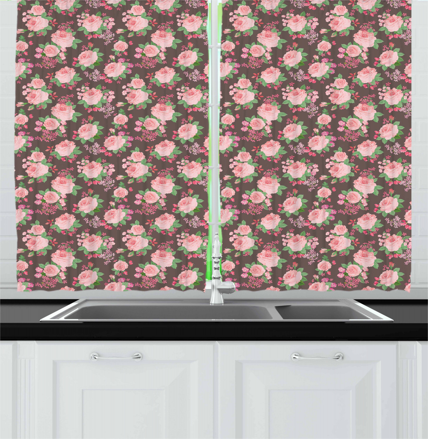 Aster Flower Kitchen Curtains 2 Panel Set Window Drapes 55" X 39" Ambesonne