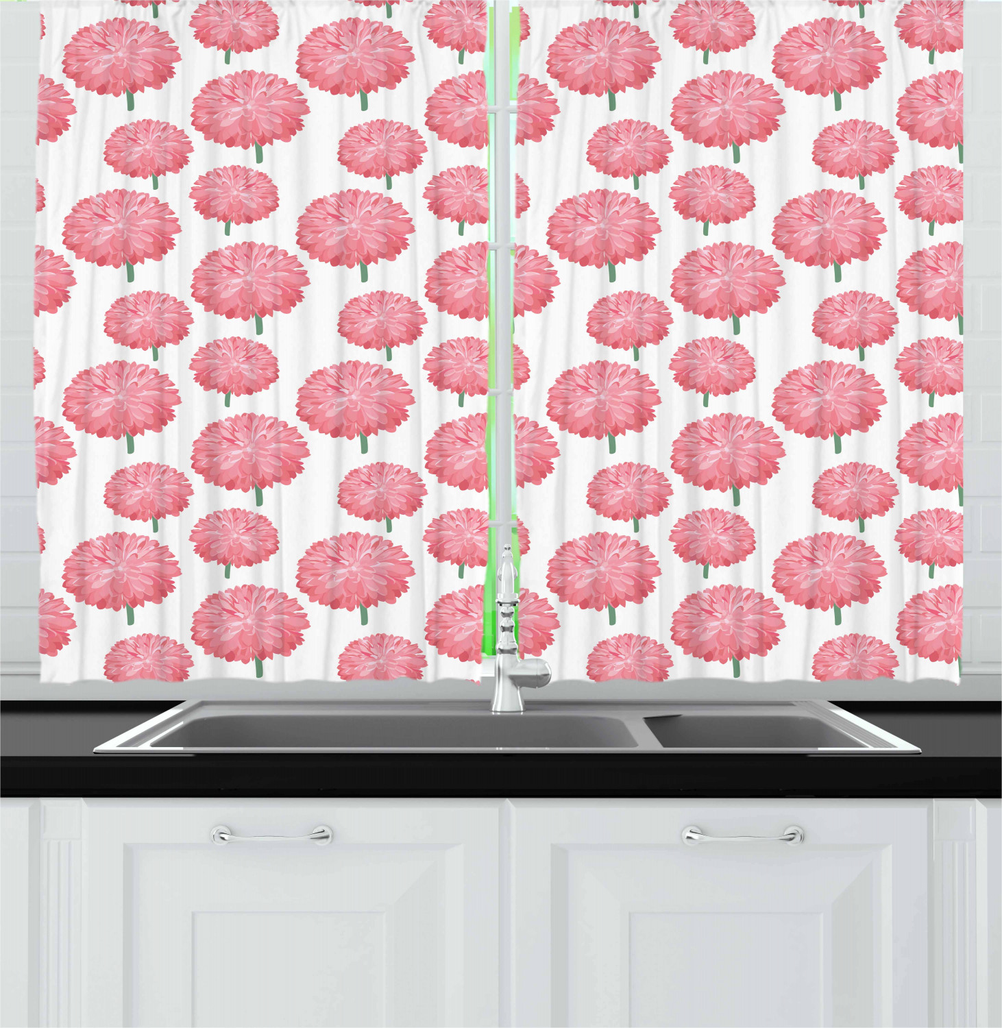 Aster Flower Kitchen Curtains 2 Panel Set Window Drapes 55" X 39" Ambesonne