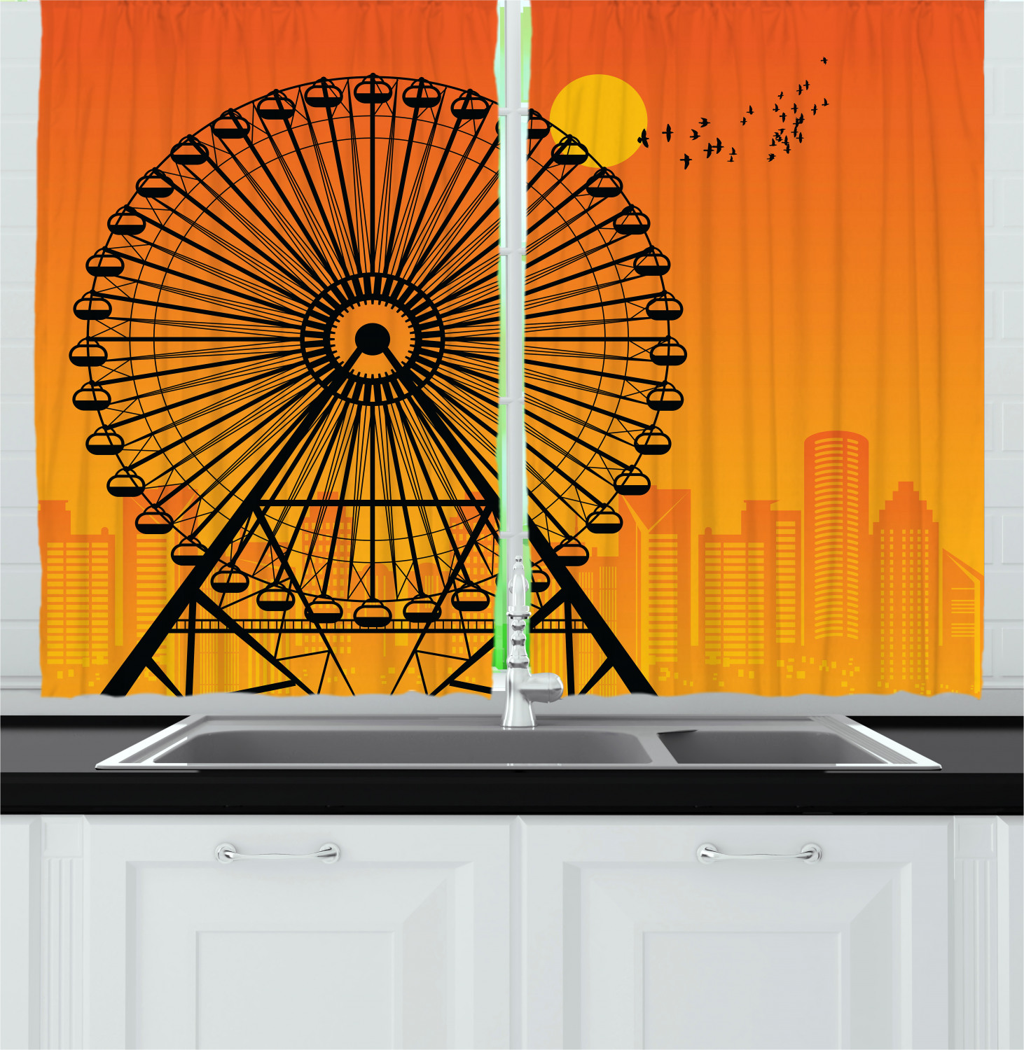 Details about   Ferris Wheel Kitchen Curtains 2 Panel Set Window Drapes 55" X 39" Ambesonne 
