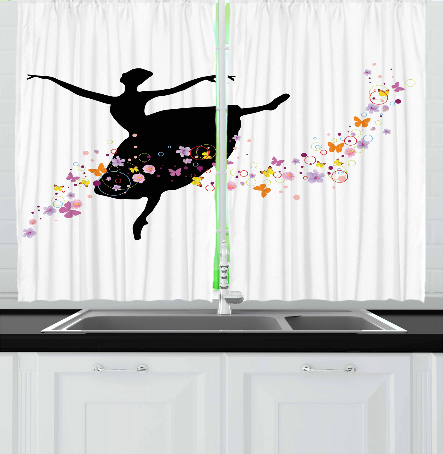 Ballet Kitchen Curtains 2 Panel Set Window Drapes 55" X 39" by Ambesonne 