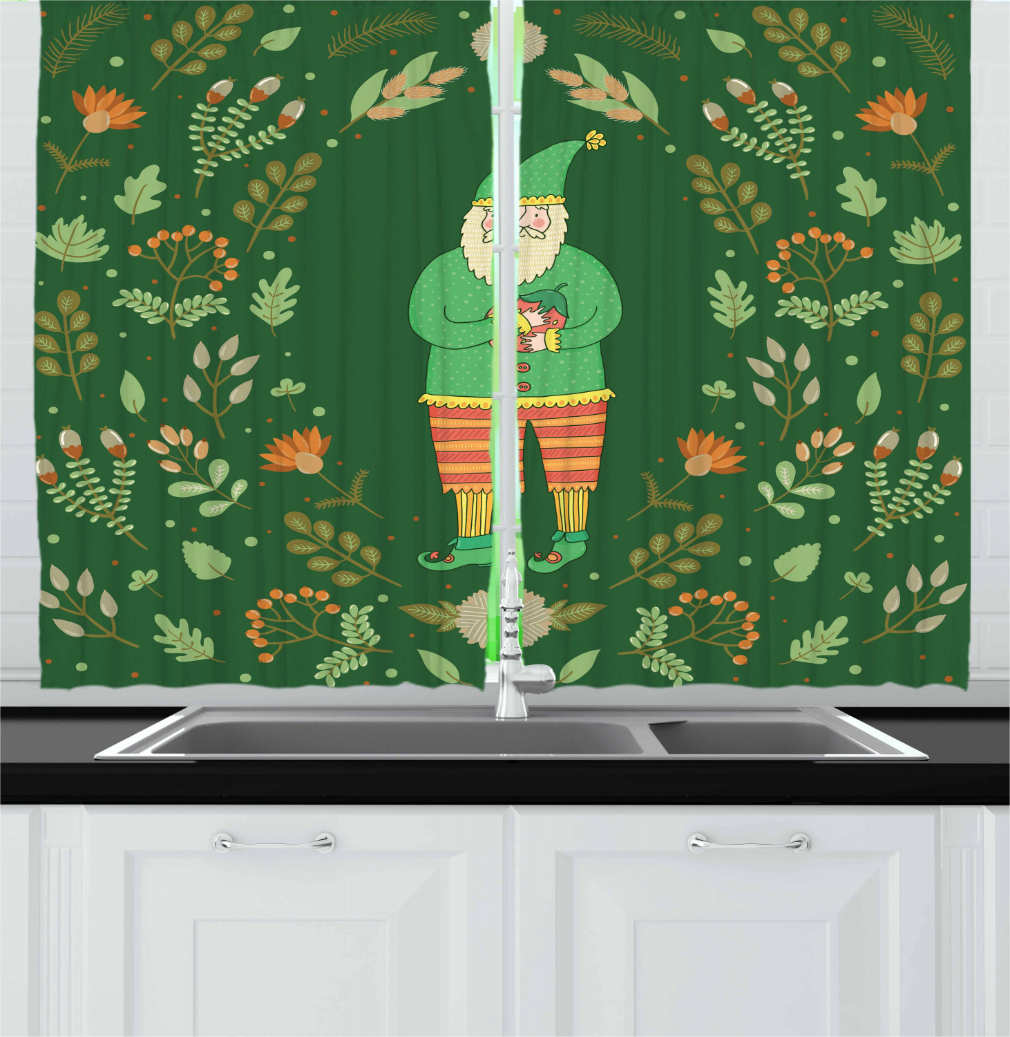 Gnome Kitchen Curtains 2 Panel Set Window Drapes 55