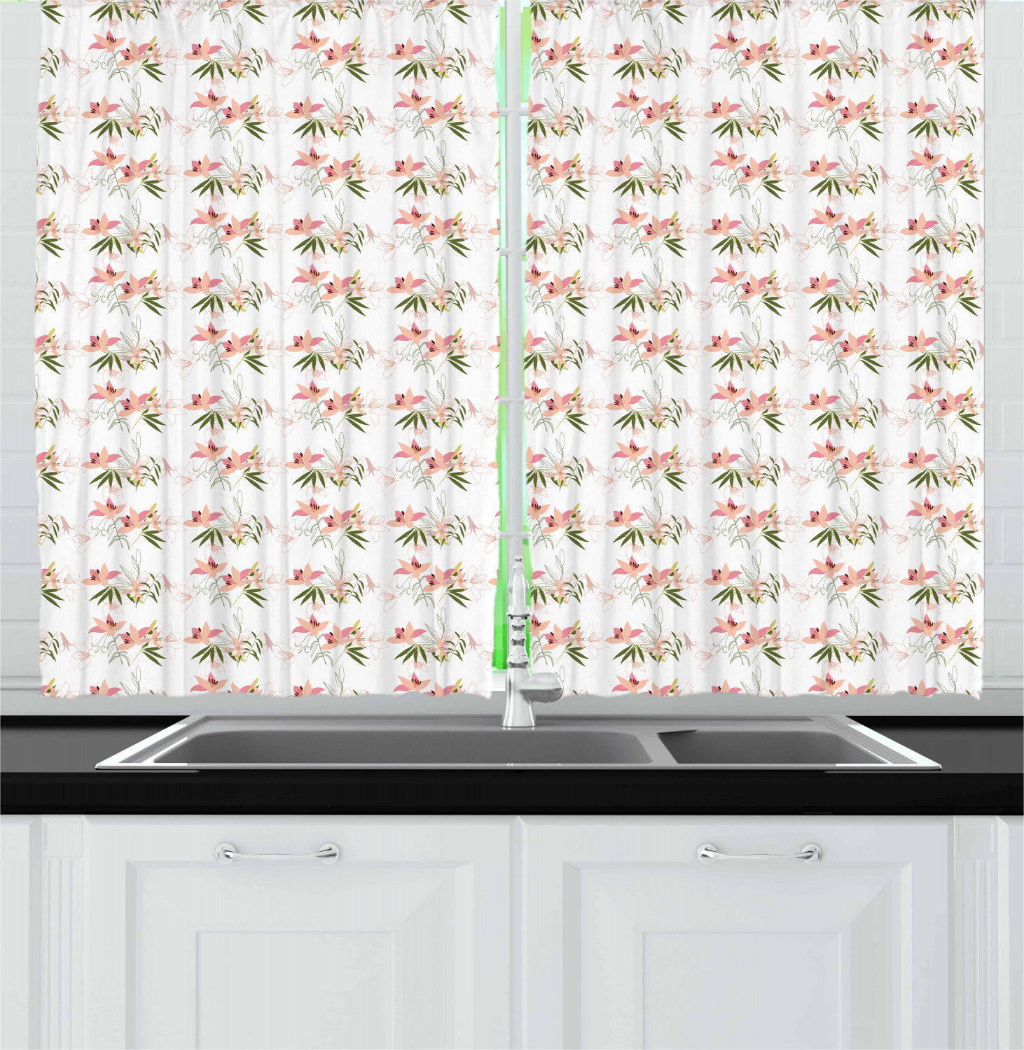 Flower Garden Kitchen Curtains 2 Panel Set Window Drapes 55" X 39" by