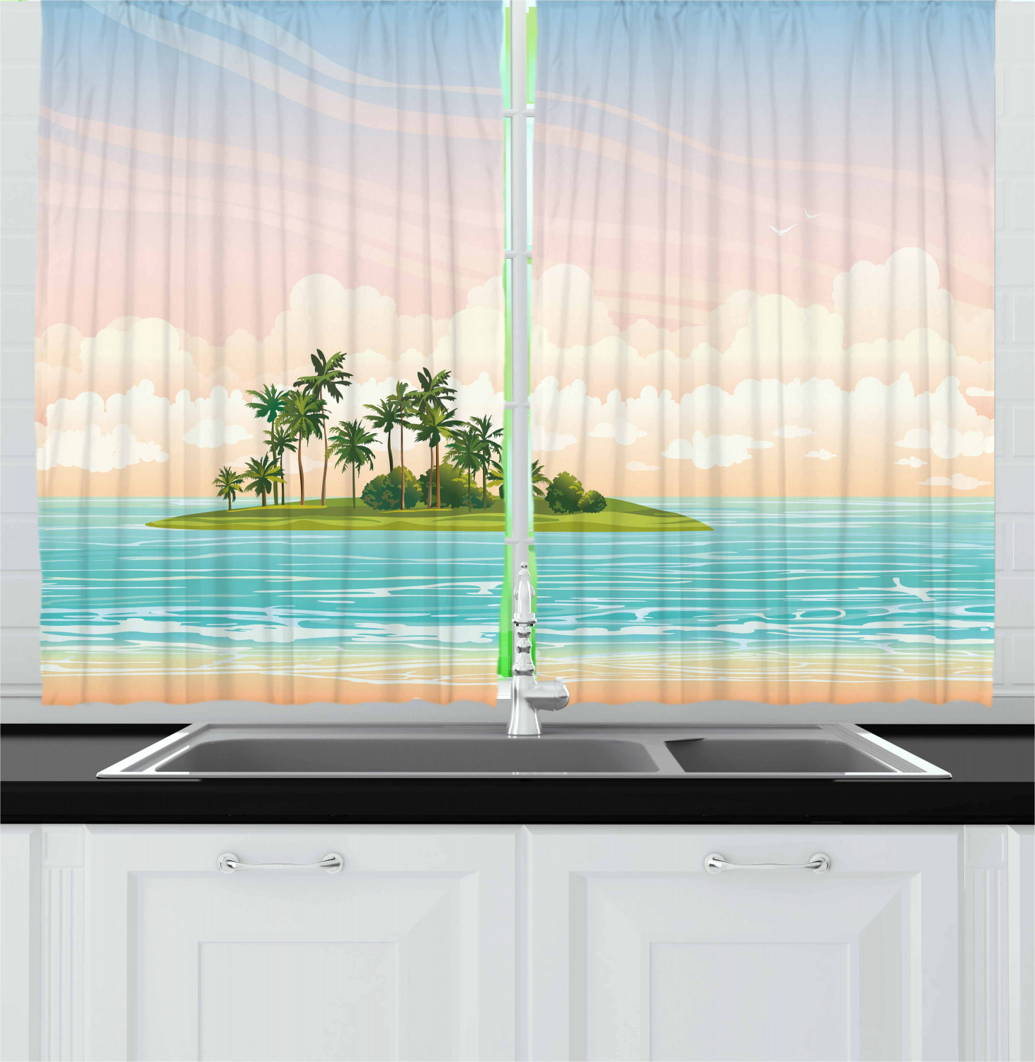 Tropical Vintage Kitchen Curtains 2 Panel Set Window Drapes 55" X 39