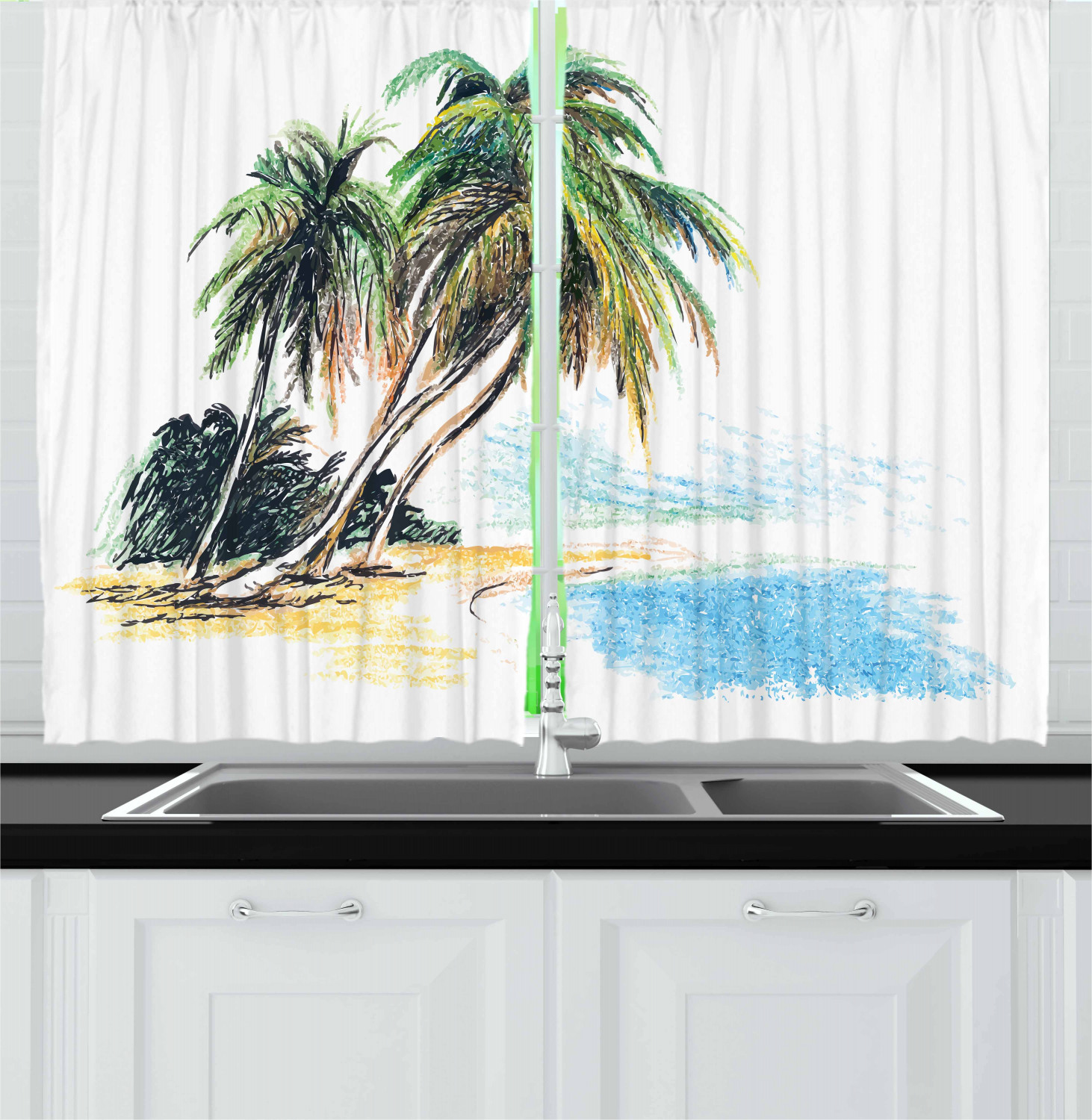 Tropical Vintage Kitchen Curtains 2 Panel Set Window Drapes 55" X 39
