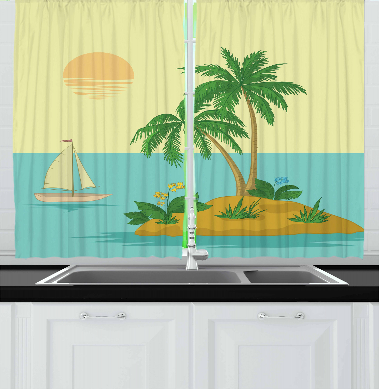 Tropical Vintage Kitchen Curtains 2 Panel Set Window Drapes 55" X 39