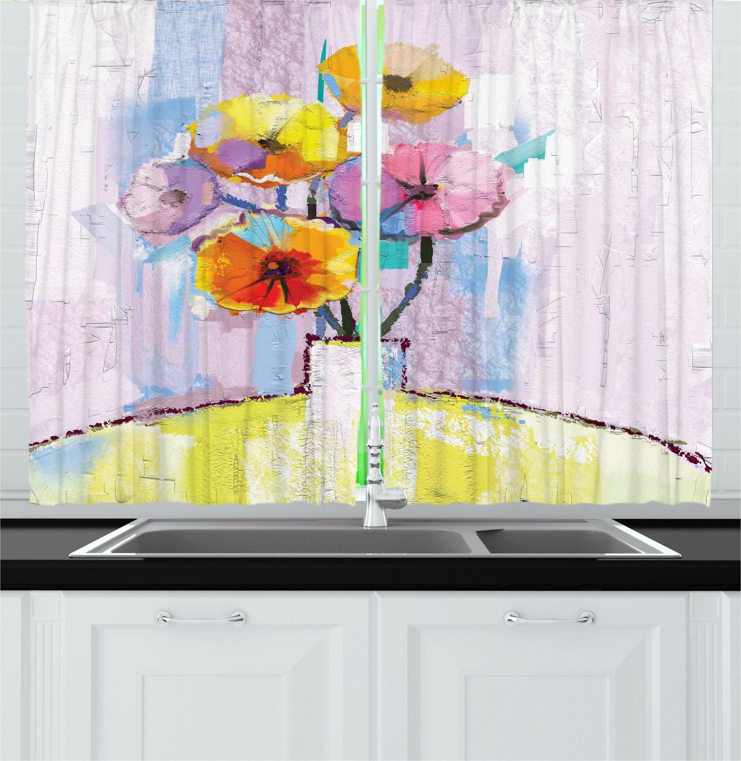 Gerber Daisy Kitchen Curtains 2 Panel Set Window Drapes 55 X 39
