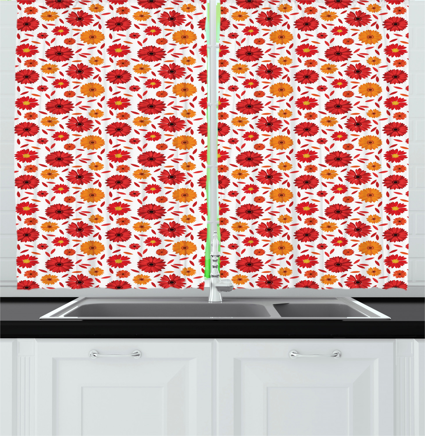 Gerber Daisy Kitchen Curtains 2 Panel Set Window Drapes 55 X 39